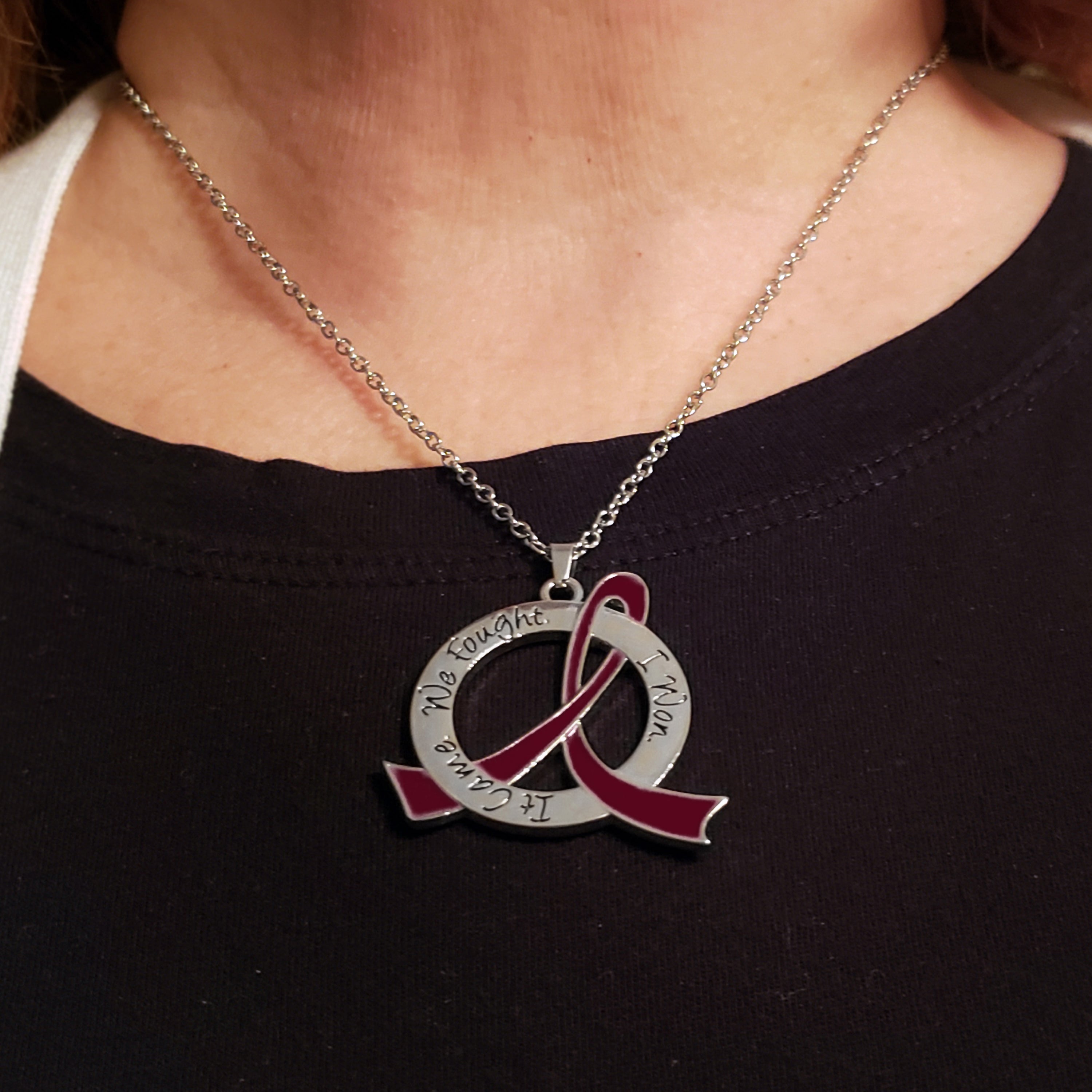 It Came We Fought I Won Awareness Ribbon Necklace - Burgundy