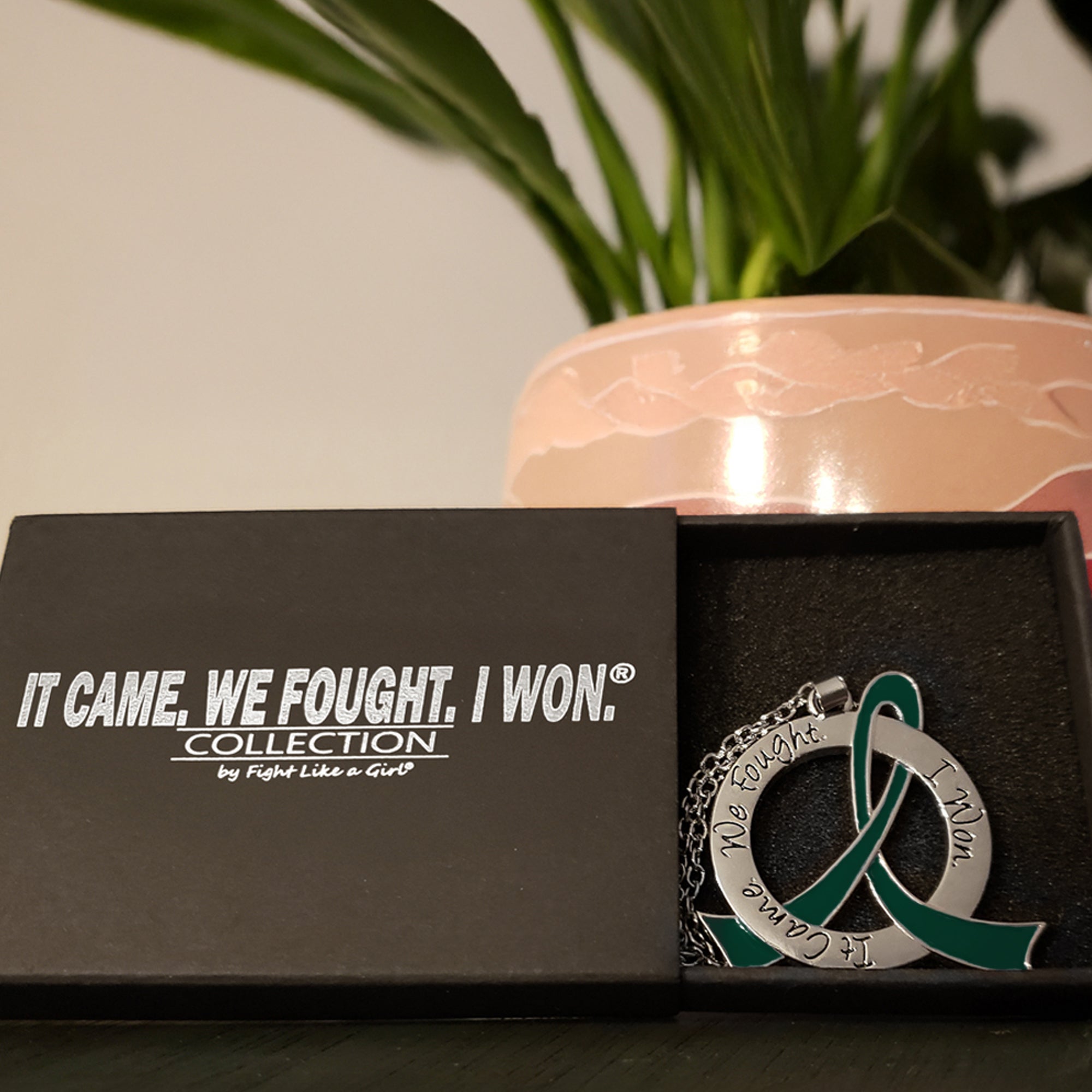 It Came We Fought I Won Awareness Ribbon Necklace - Emerald Green
