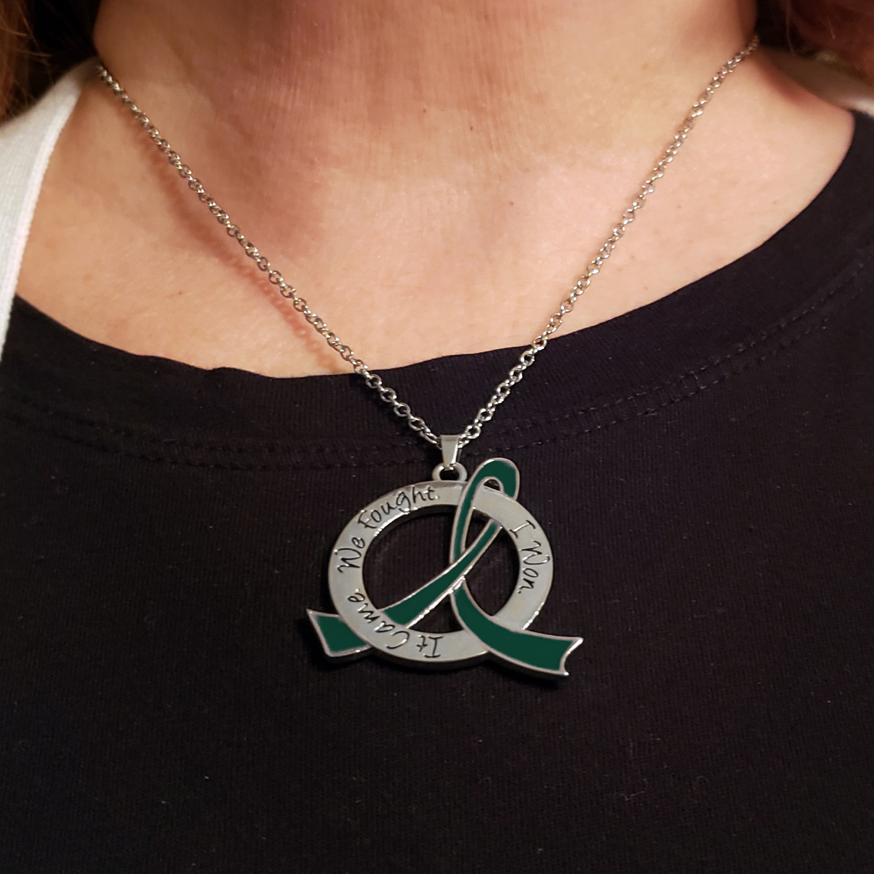 It Came We Fought I Won Awareness Ribbon Necklace - Emerald Green