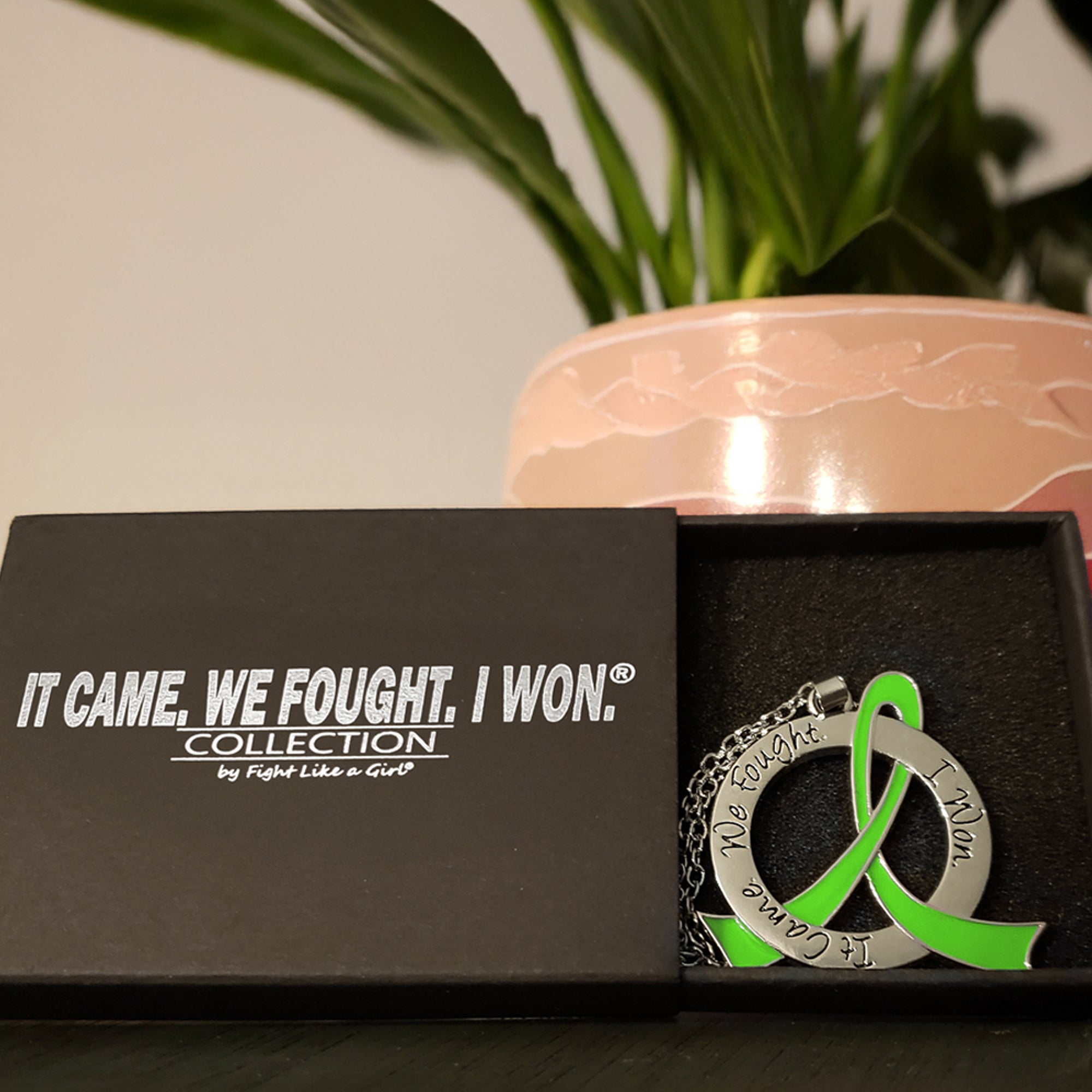 It Came We Fought I Won Awareness Ribbon Necklace - Lime Green