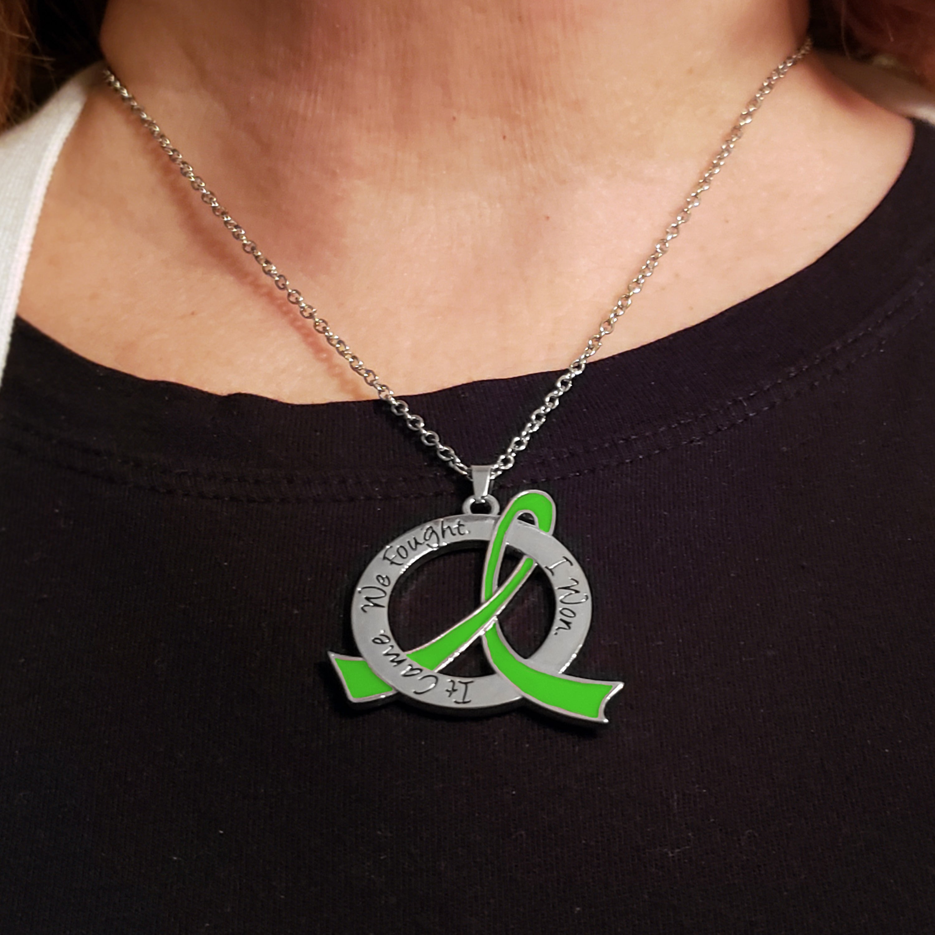 It Came We Fought I Won Awareness Ribbon Necklace - Lime Green