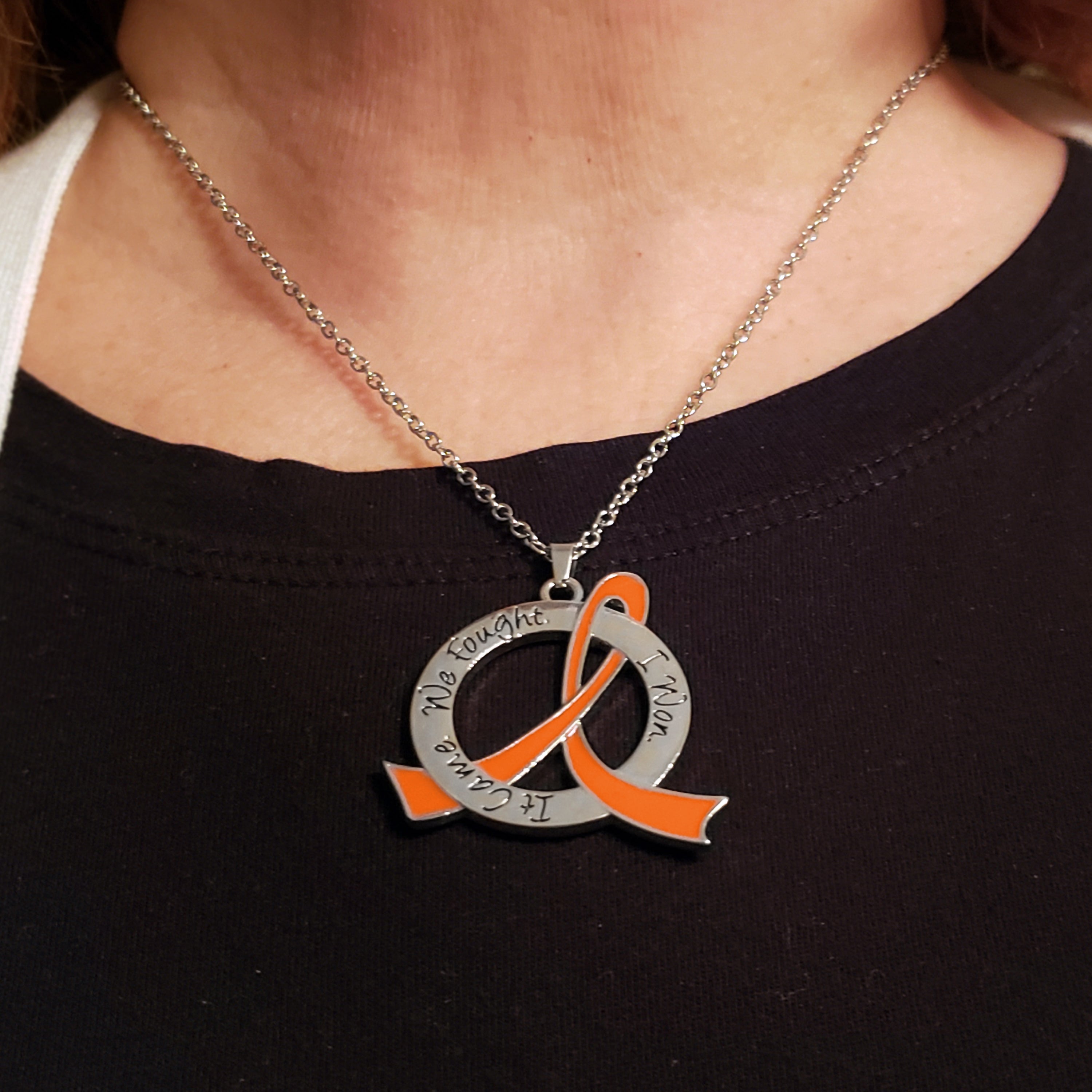 It Came We Fought I Won Awareness Ribbon Necklace - Orange