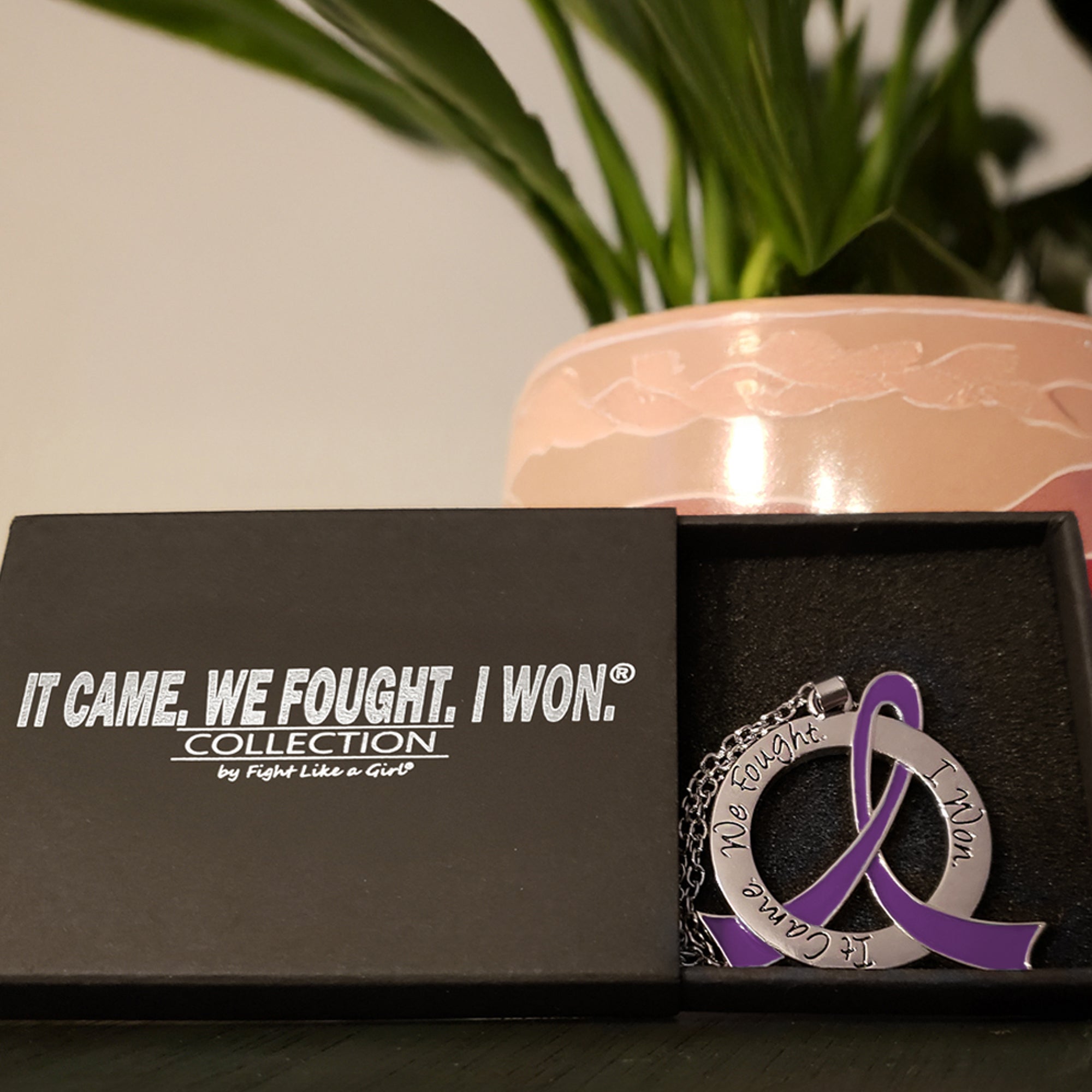 It Came We Fought I Won Awareness Ribbon Necklace - Purple
