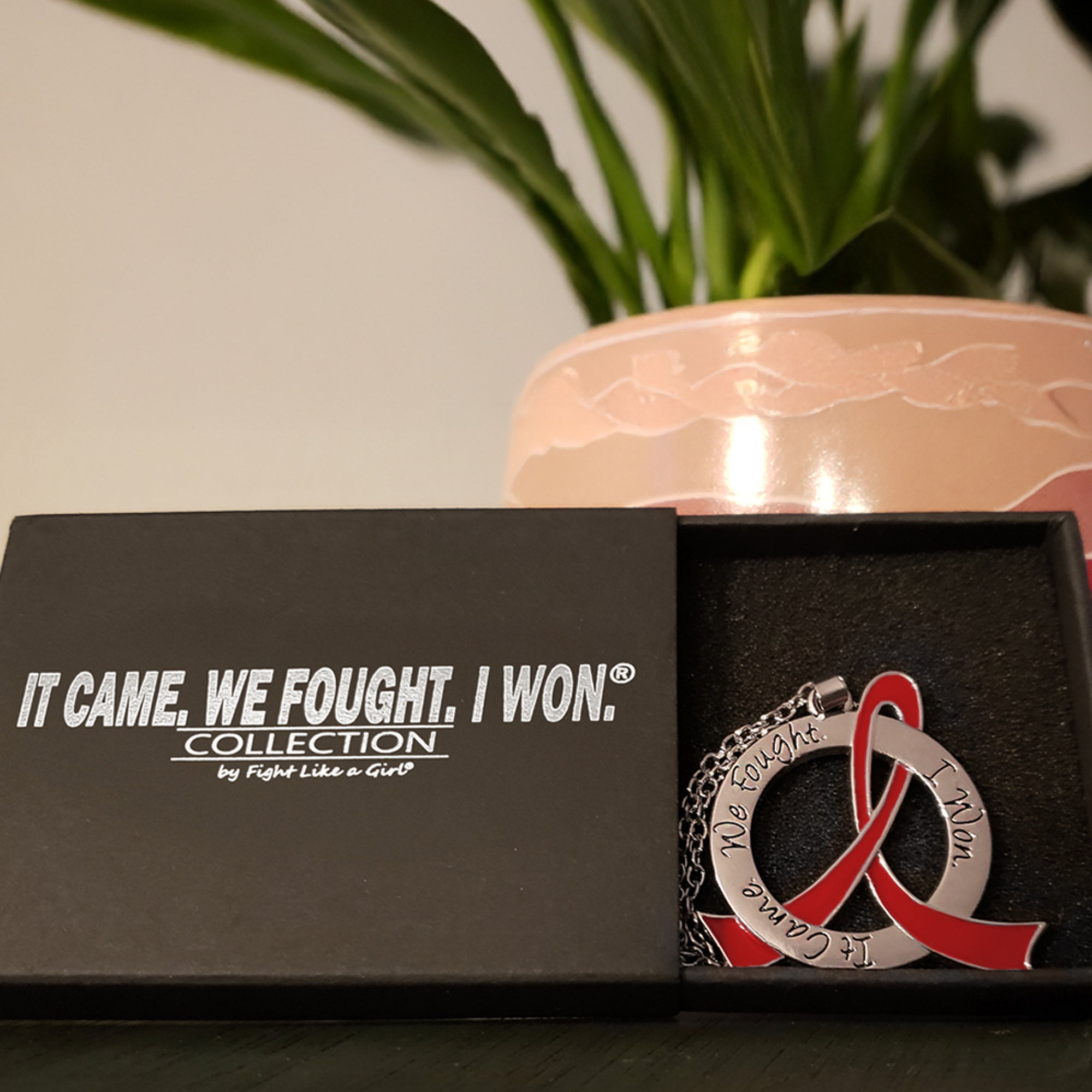 It Came We Fought I Won Awareness Ribbon Necklace - Red