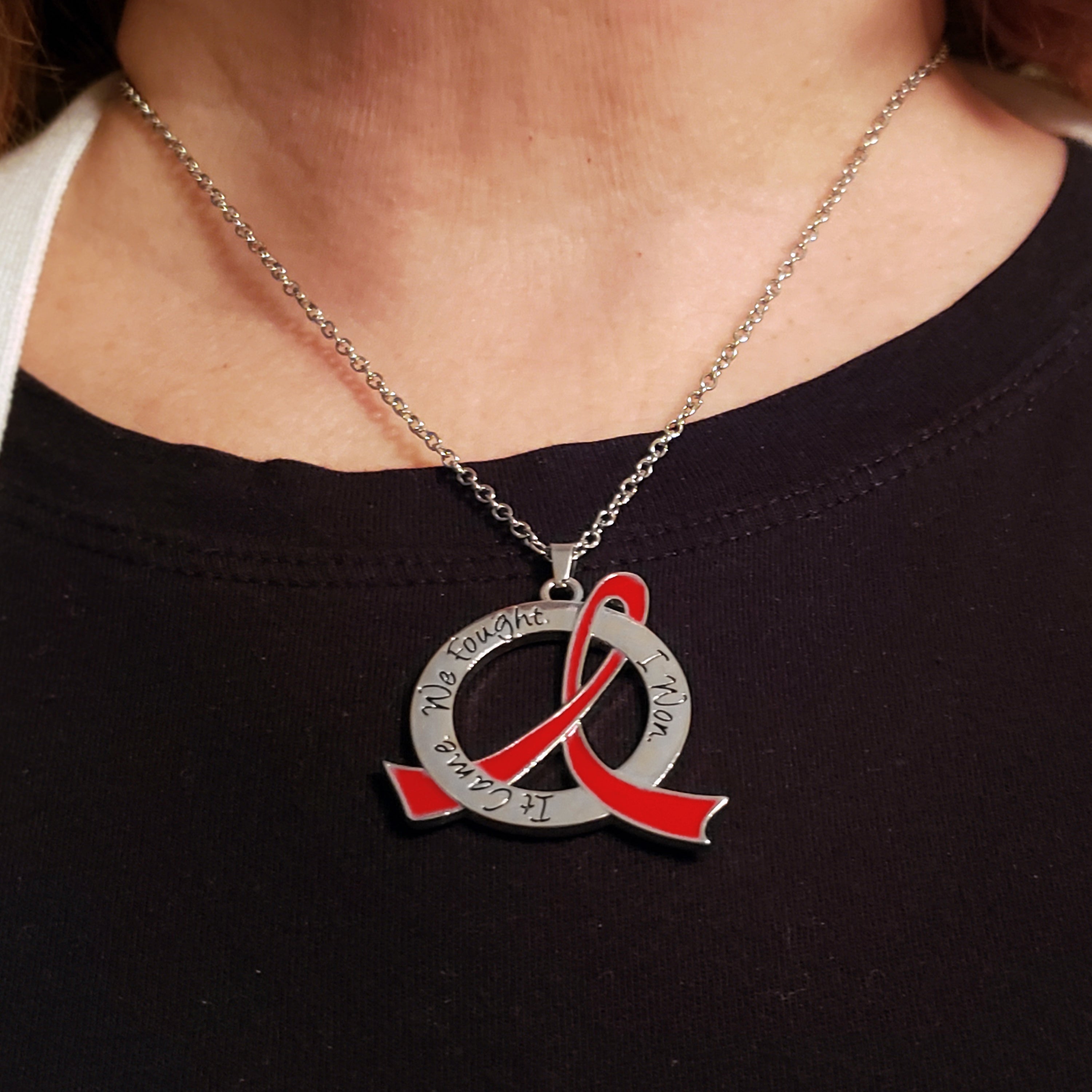 It Came We Fought I Won Awareness Ribbon Necklace - Red