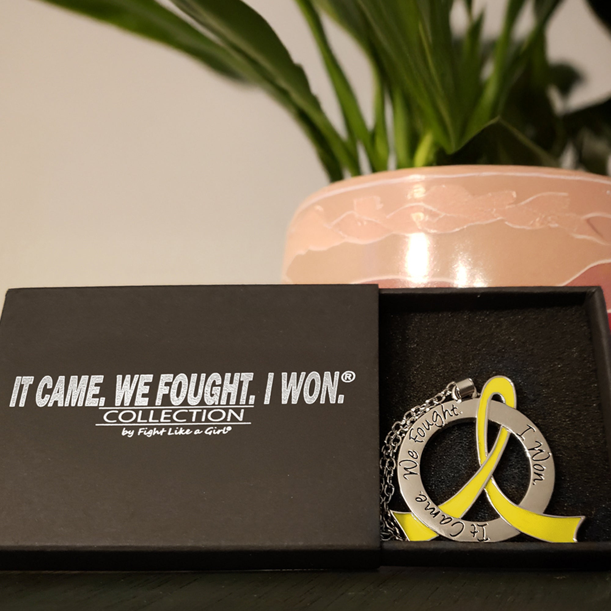 It Came We Fought I Won Awareness Ribbon Necklace - Yellow