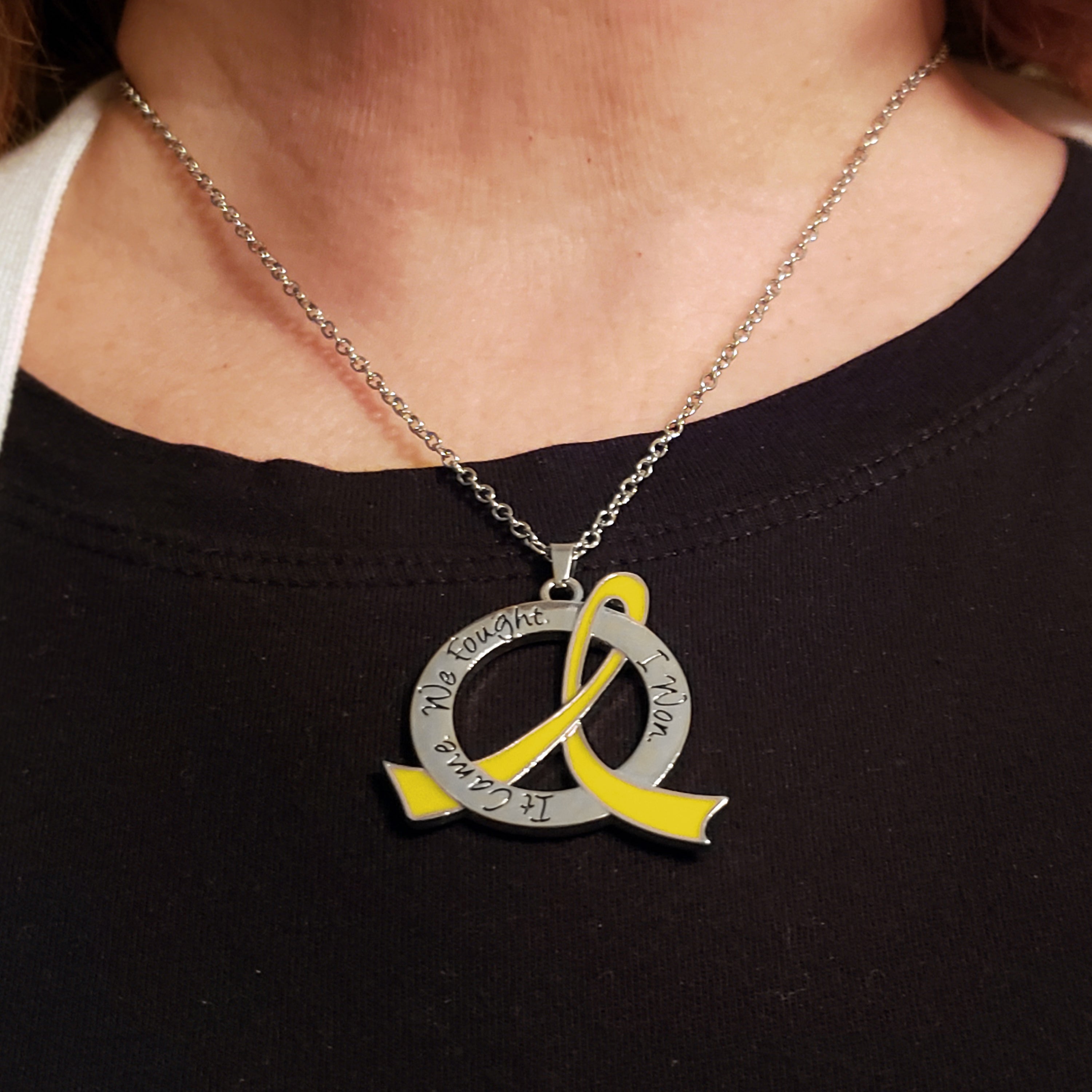 It Came We Fought I Won Awareness Ribbon Necklace - Yellow