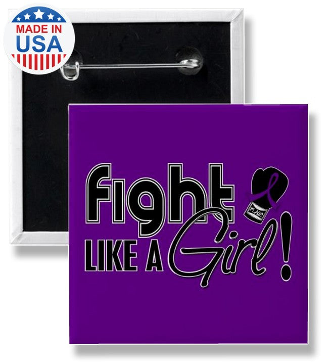 Fight Like a Girl Square Button Purple Ribbon