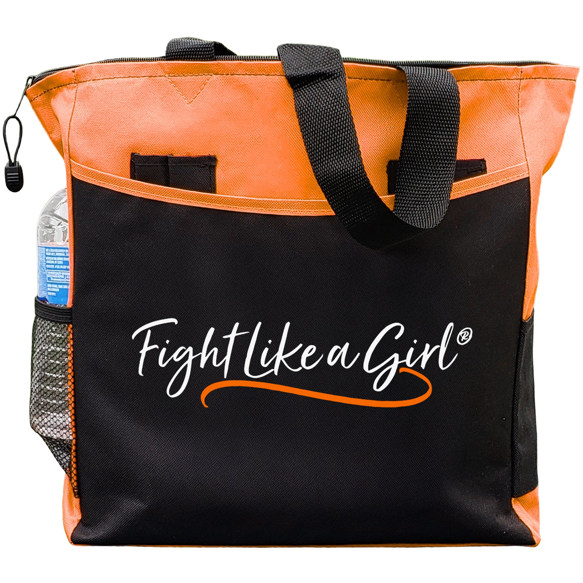 Fight Like a Girl Script Dakota Tote Bag - Black w/ Orange