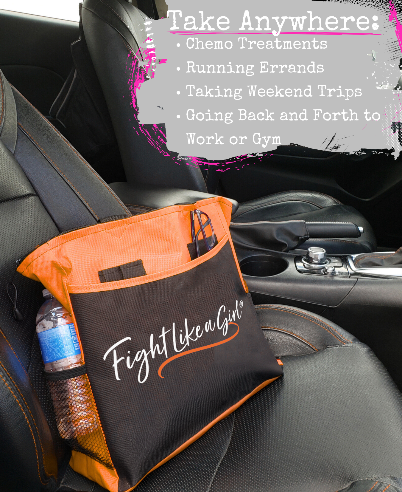 Fight Like a Girl Script Dakota Tote Bag - Black w/ Orange