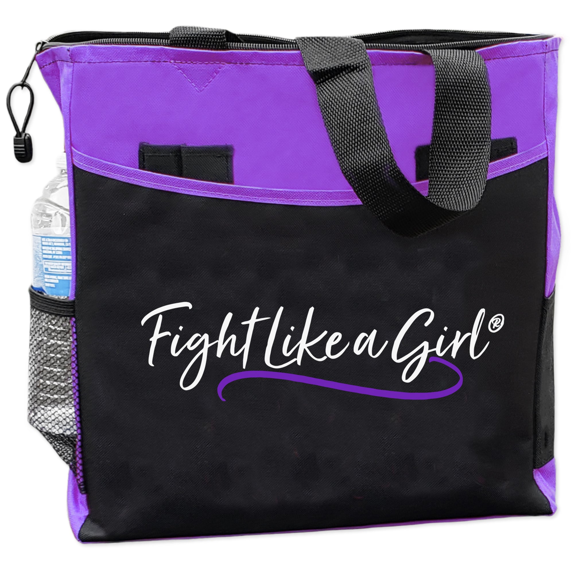 Fight Like a Girl Script Dakota Tote Bag - Black w/ Purple