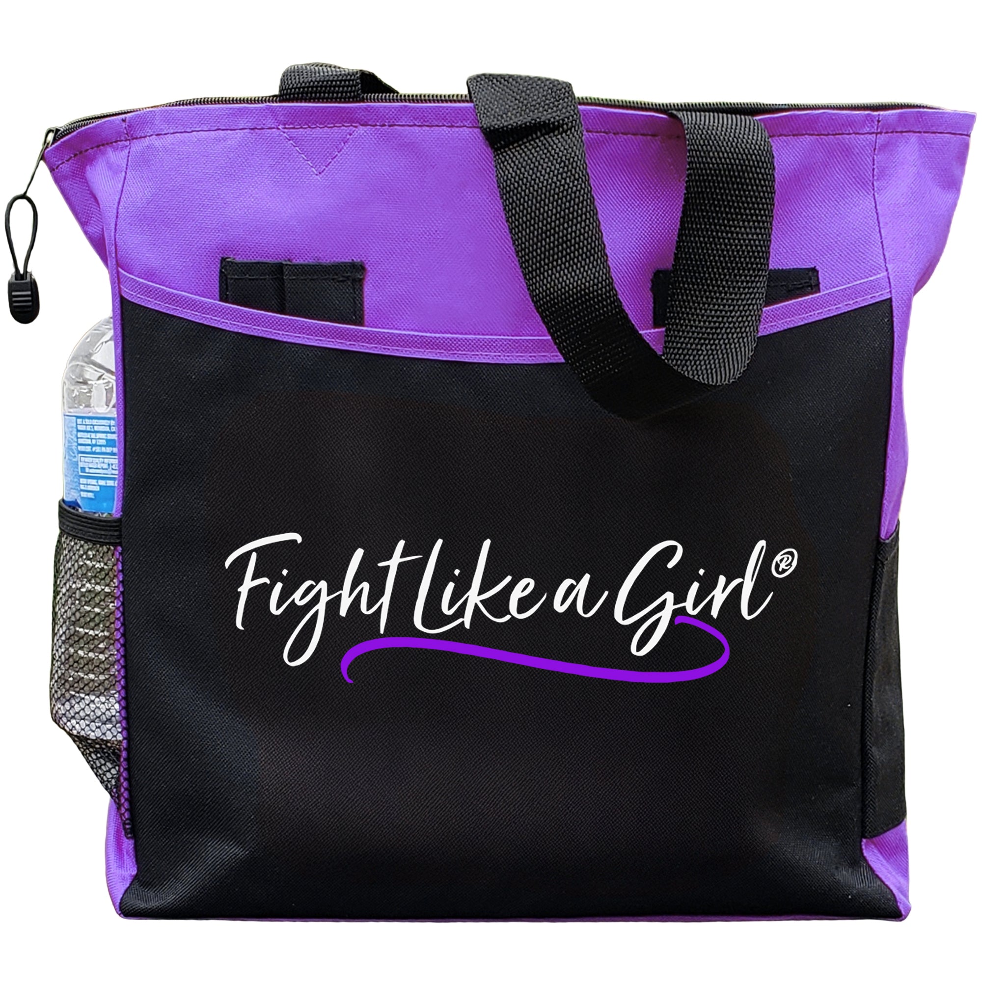 Fight Like a Girl Script Dakota Tote Bag - Black w/ Purple