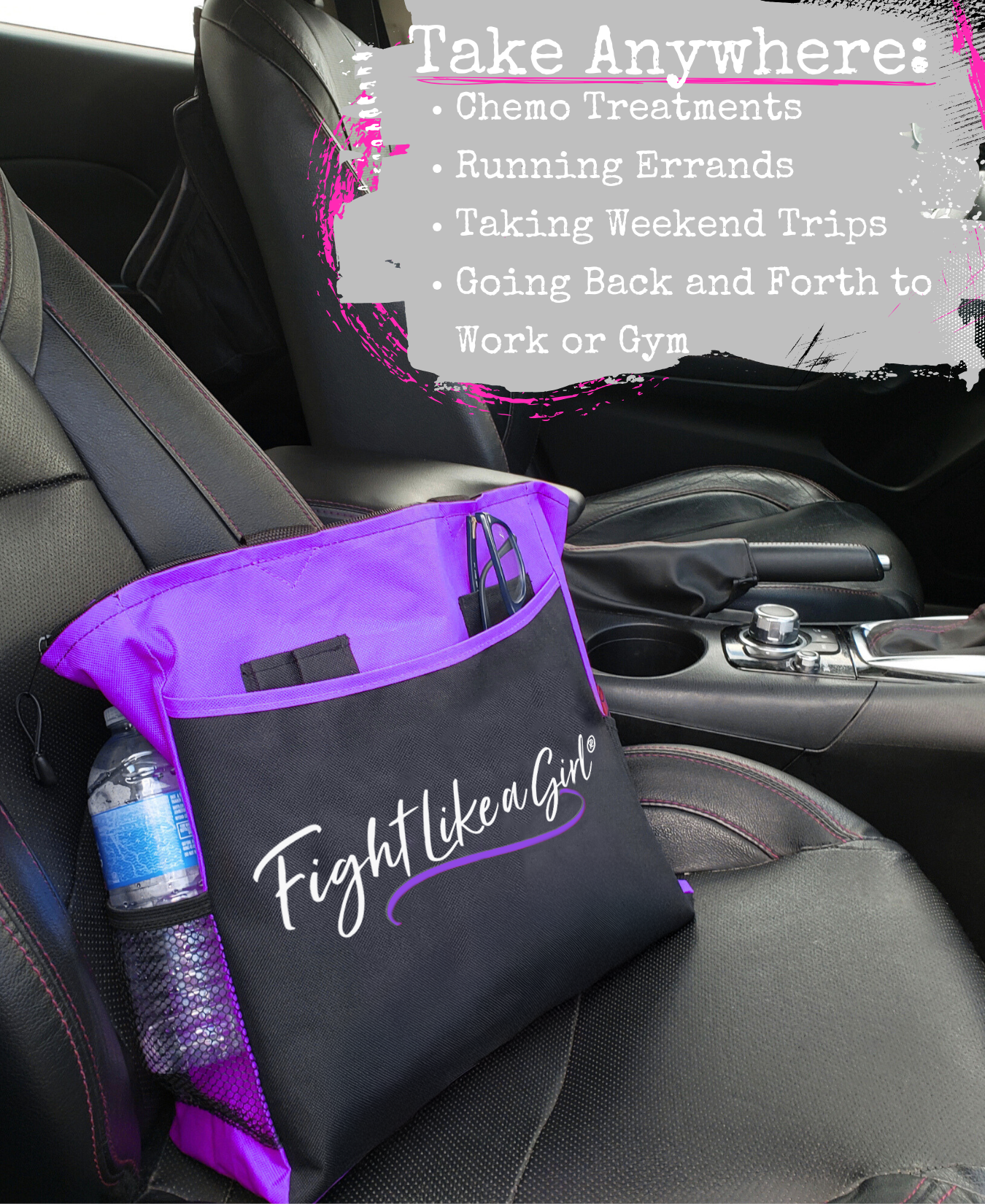 Fight Like a Girl Script Dakota Tote Bag - Black w/ Purple