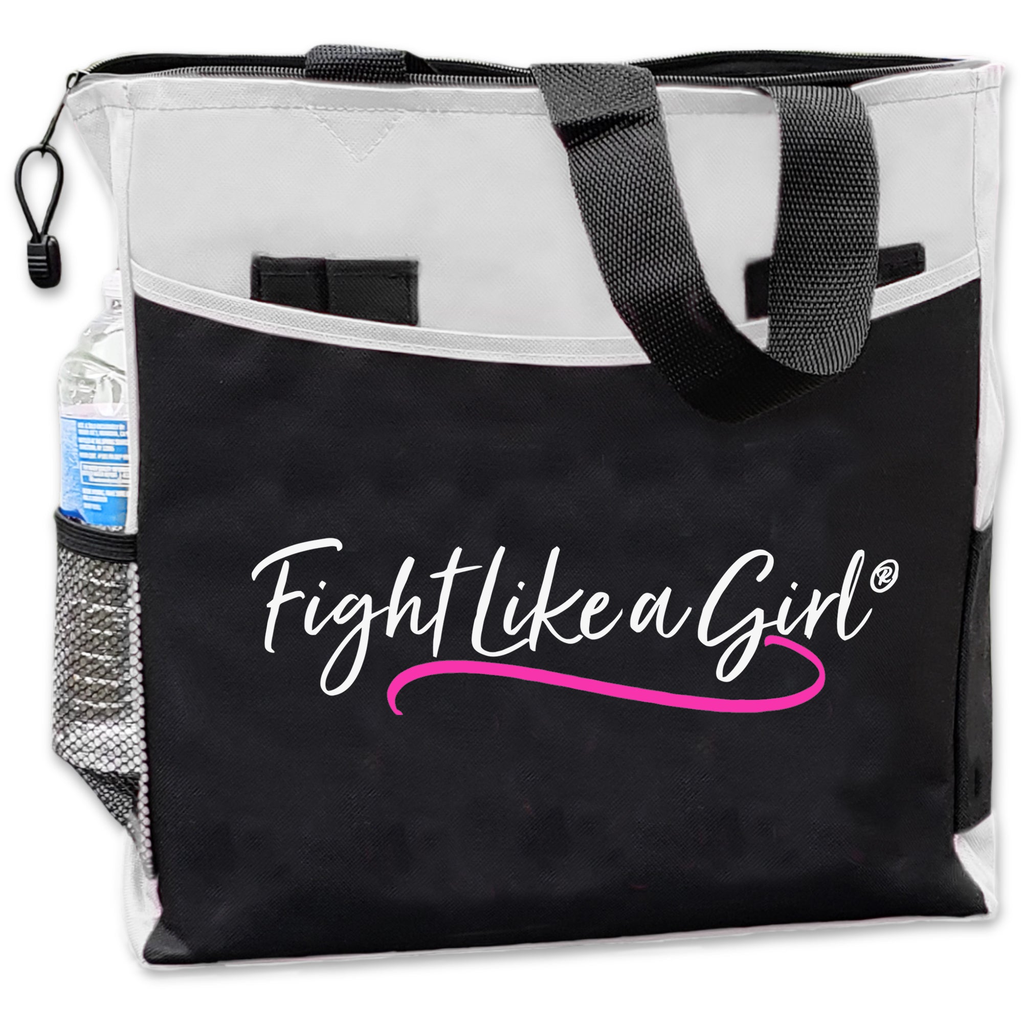 Fight Like a Girl Script Dakota Tote Bag - Black w/ White