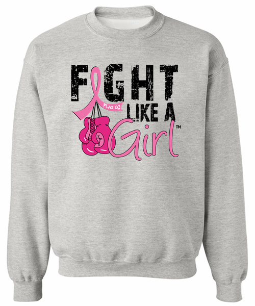Fight Like a Girl Knockout Unisex Sweatshirt - Heather Grey w/ Pink