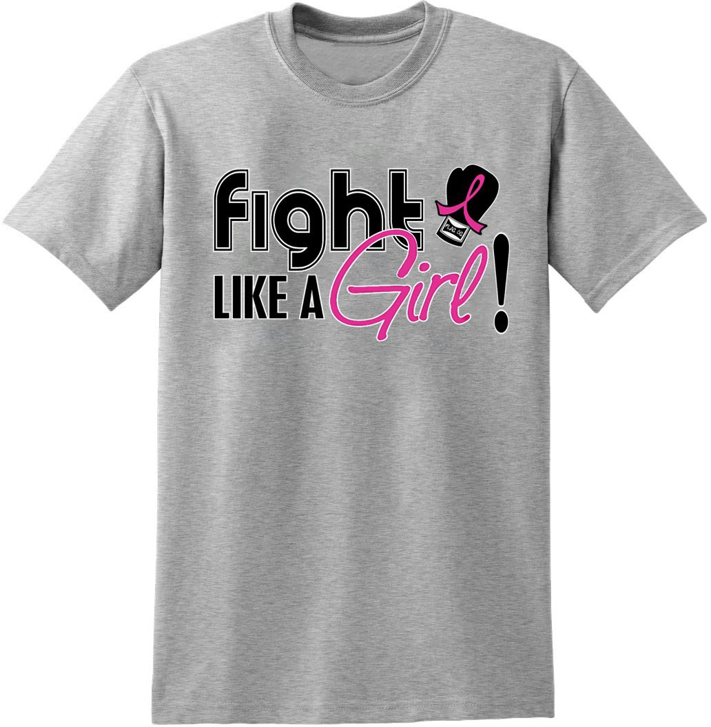 "Fight Like a Girl Signature" Unisex T-Shirt - Heather Grey w/ Pink