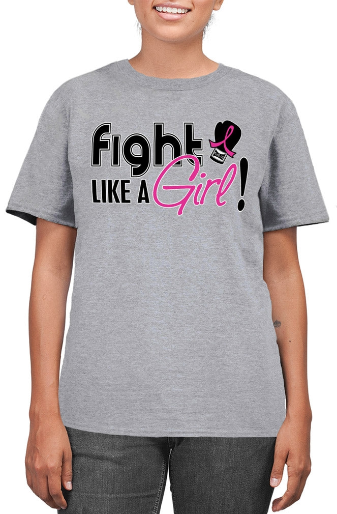 "Fight Like a Girl Signature" Unisex T-Shirt - Heather Grey w/ Pink