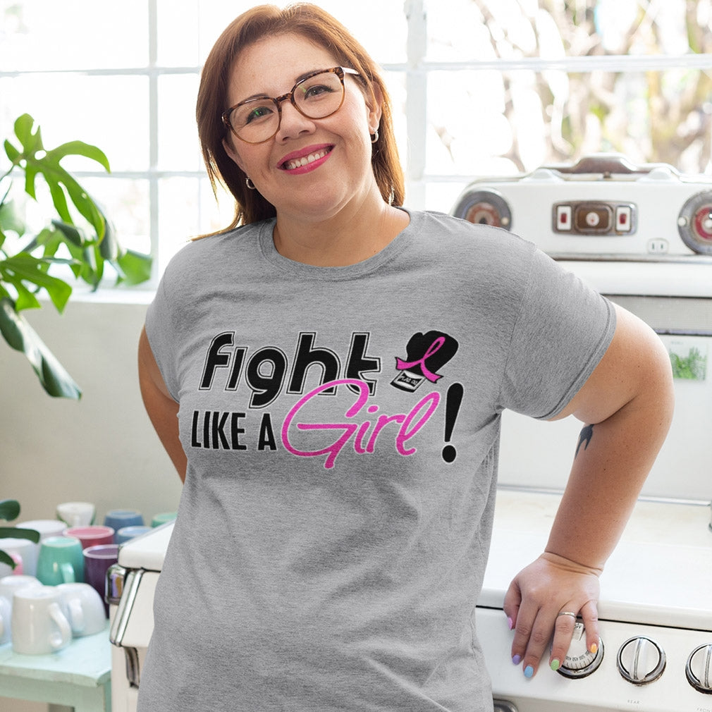 "Fight Like a Girl Signature" Unisex T-Shirt - Heather Grey w/ Pink