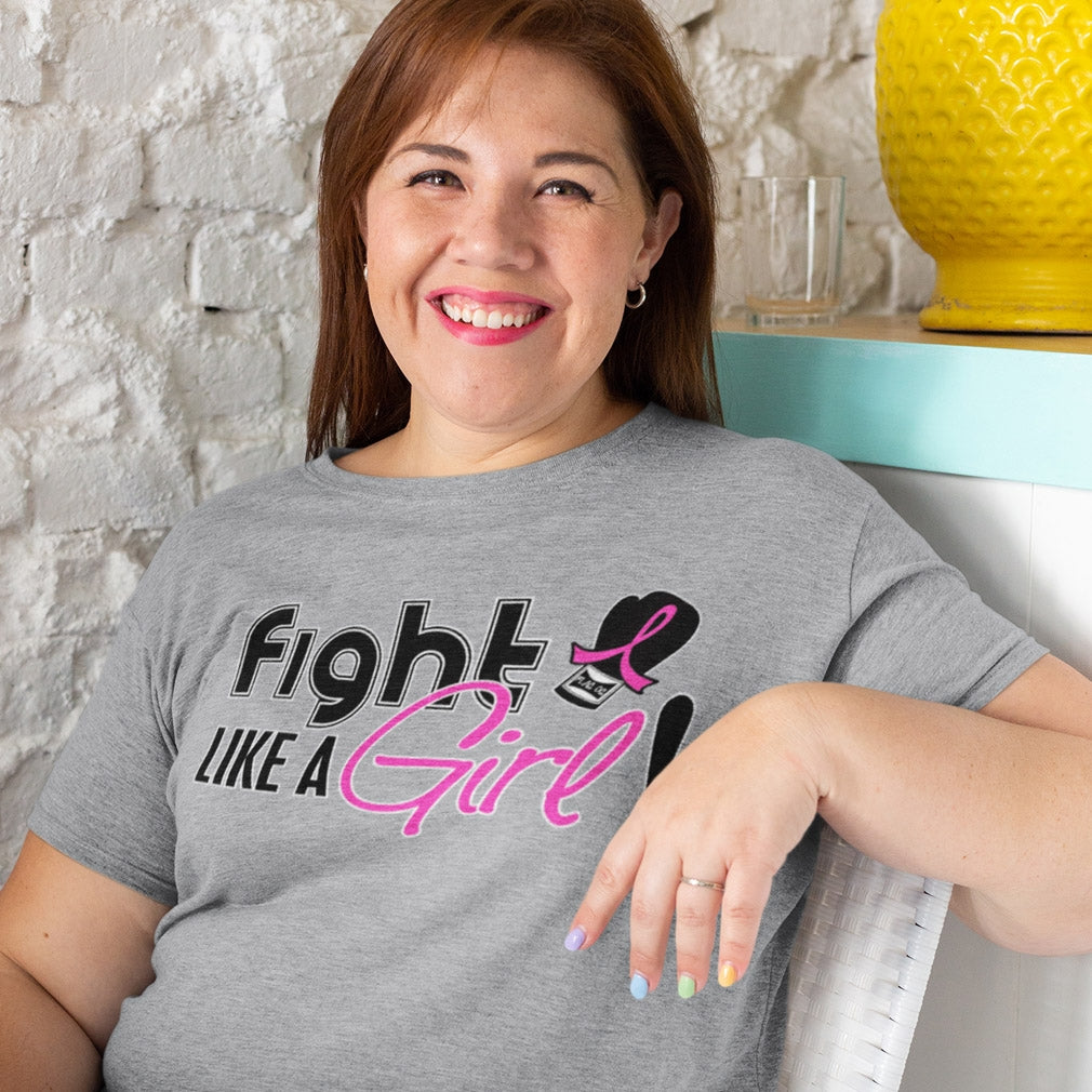 "Fight Like a Girl Signature" Unisex T-Shirt - Heather Grey w/ Pink