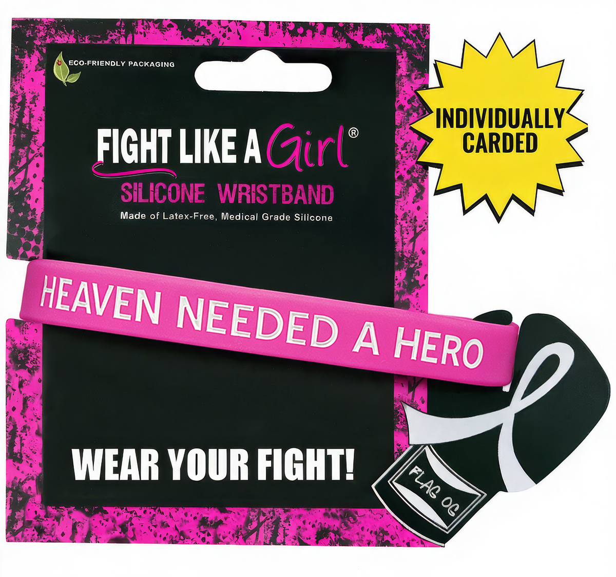 Breast Cancer In Memory Of Sympathy Wristband Bracelet Heaven Needed a Hero Pink On Retail Card Memorial Tribute