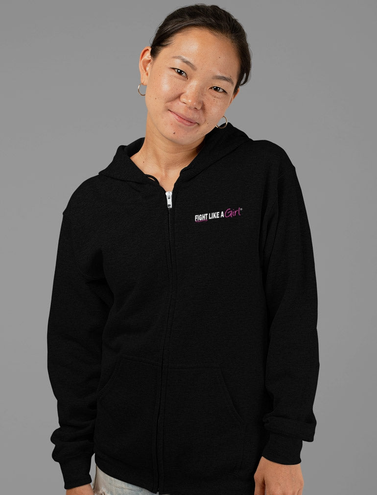 "Fight Like a Girl Hybrid" Unisex Zip-Up Hoodie - Black