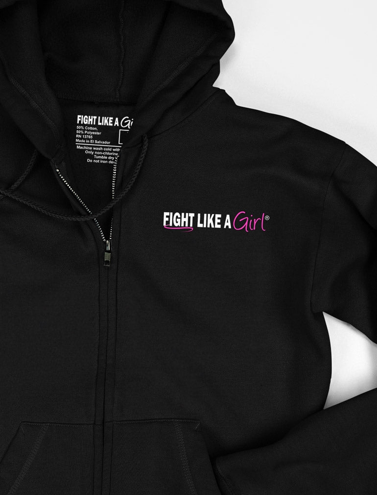 "Fight Like a Girl Hybrid" Unisex Zip-Up Hoodie - Black