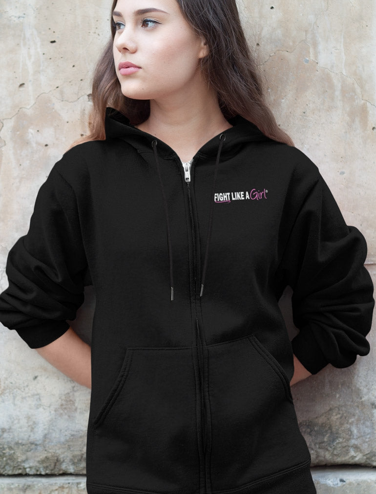 "Fight Like a Girl Hybrid" Unisex Zip-Up Hoodie - Black