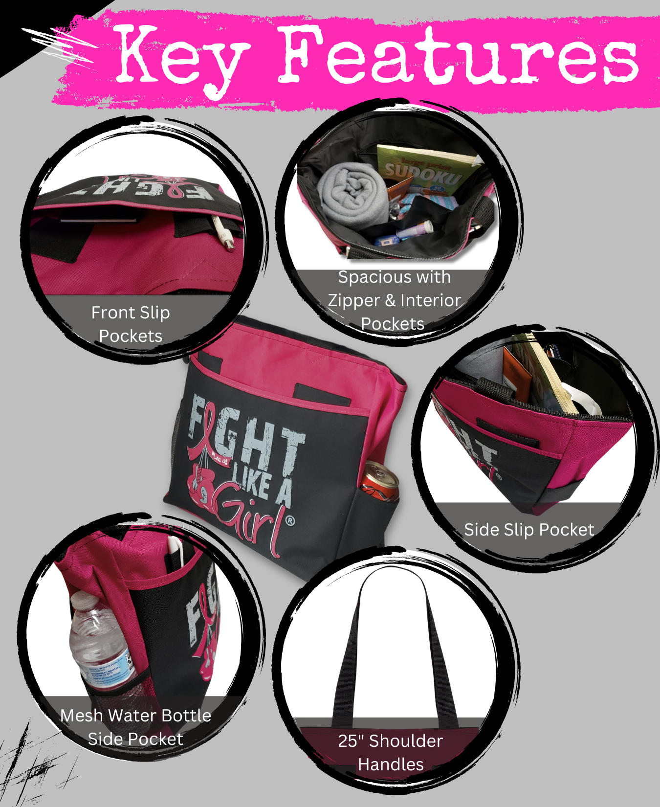 Fight Like a Girl Knockout Dakota Tote Bag - Black w/ Burgundy