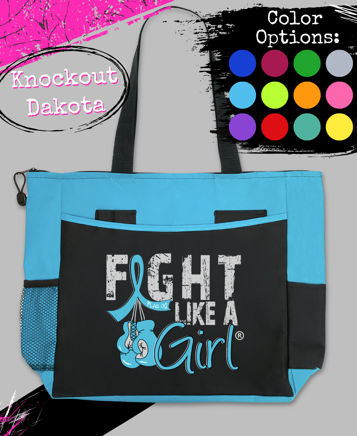 Fight Like a Girl Knockout Dakota Tote Bag - Black w/ Light Blue