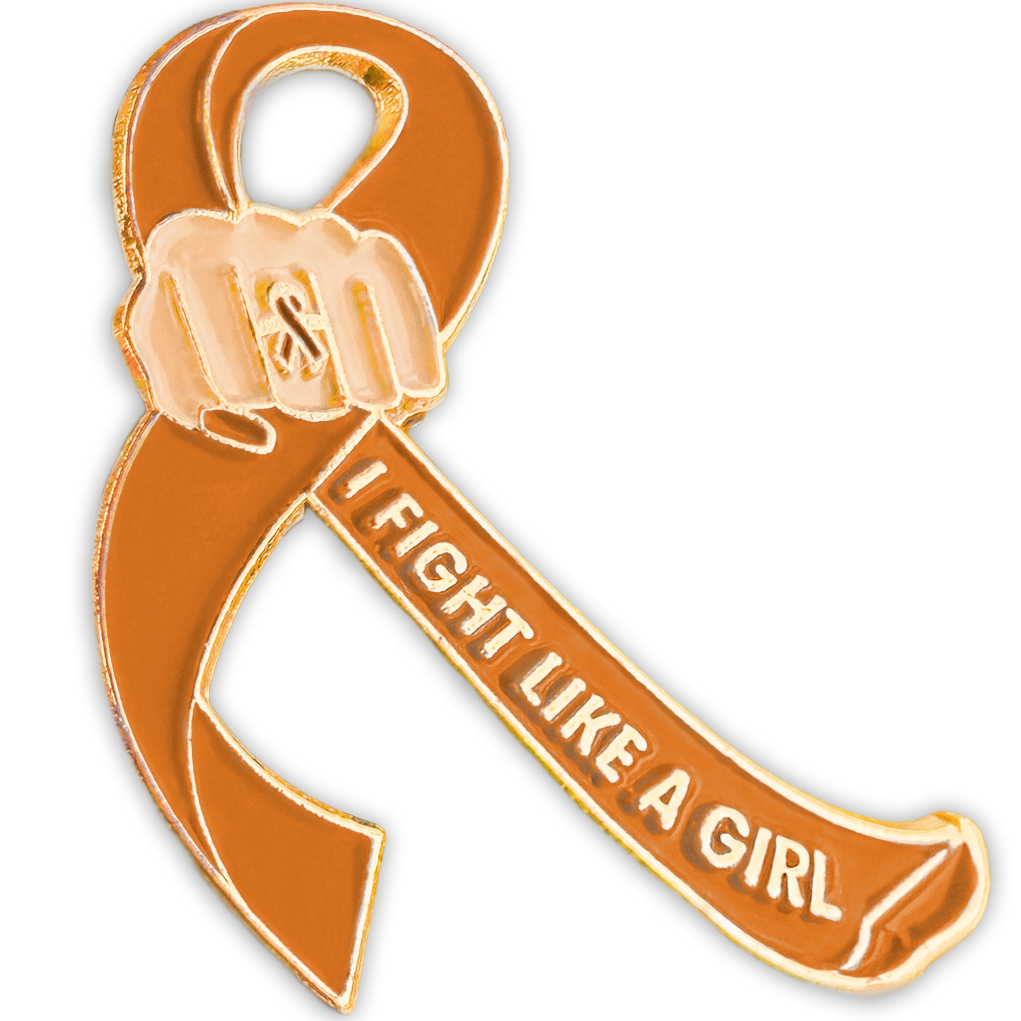 I Fight Like a Girl Fist Awareness Ribbon Lapel Pin - Amber