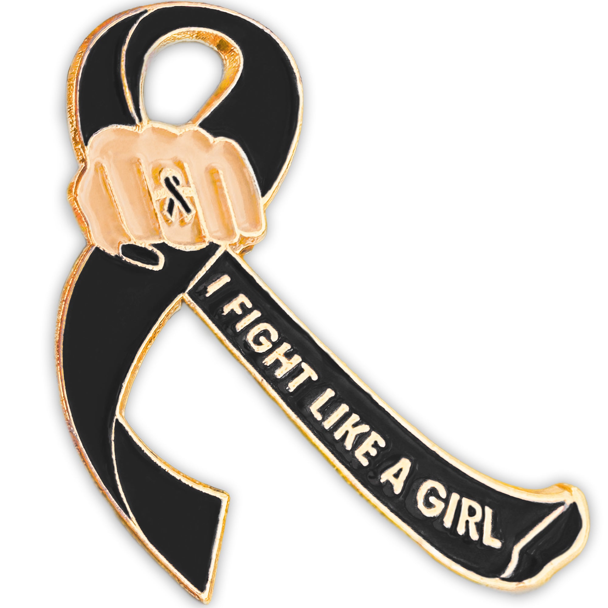I Fight Like a Girl Fist Awareness Ribbon Lapel Pin - Black