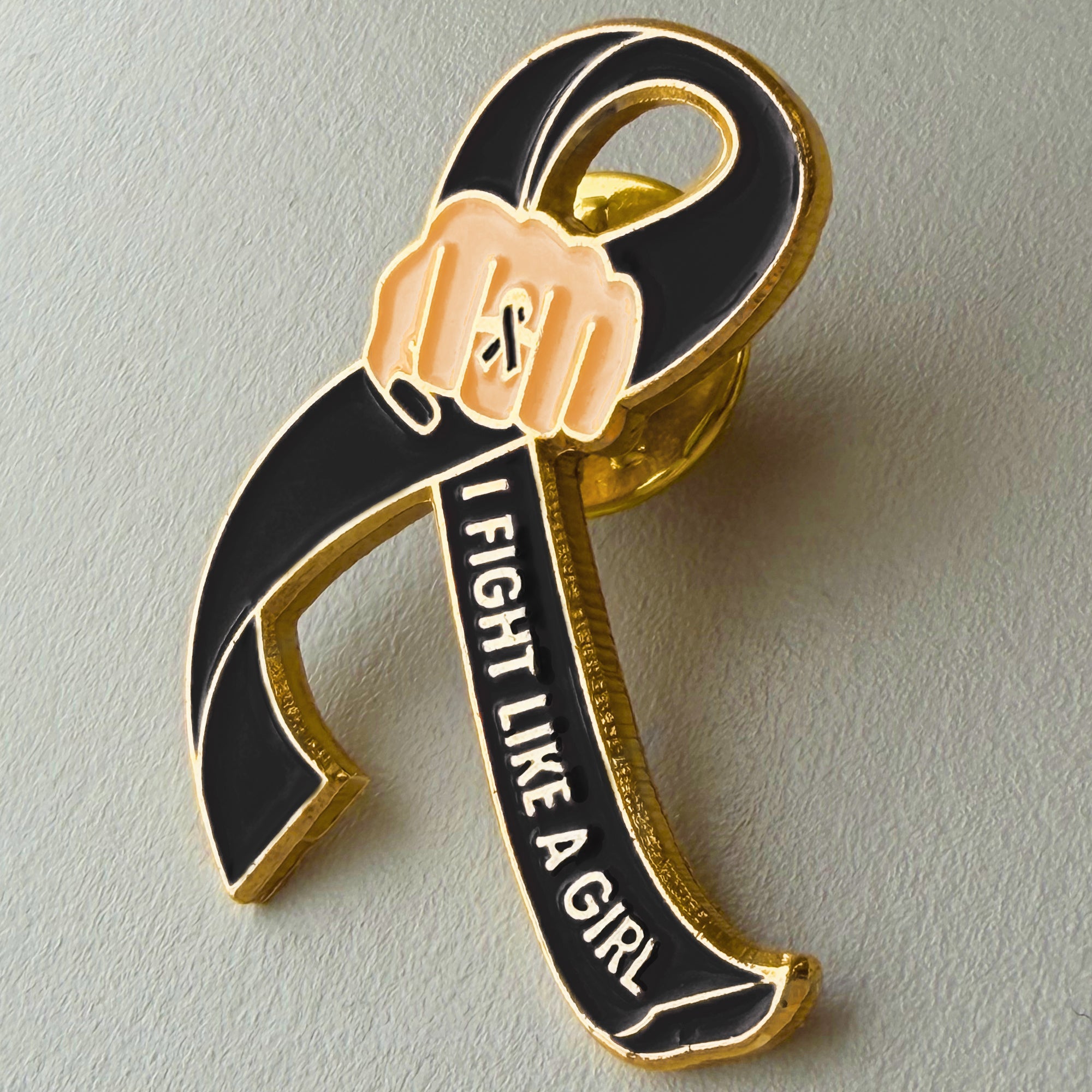 I Fight Like a Girl Fist Awareness Ribbon Lapel Pin - Black
