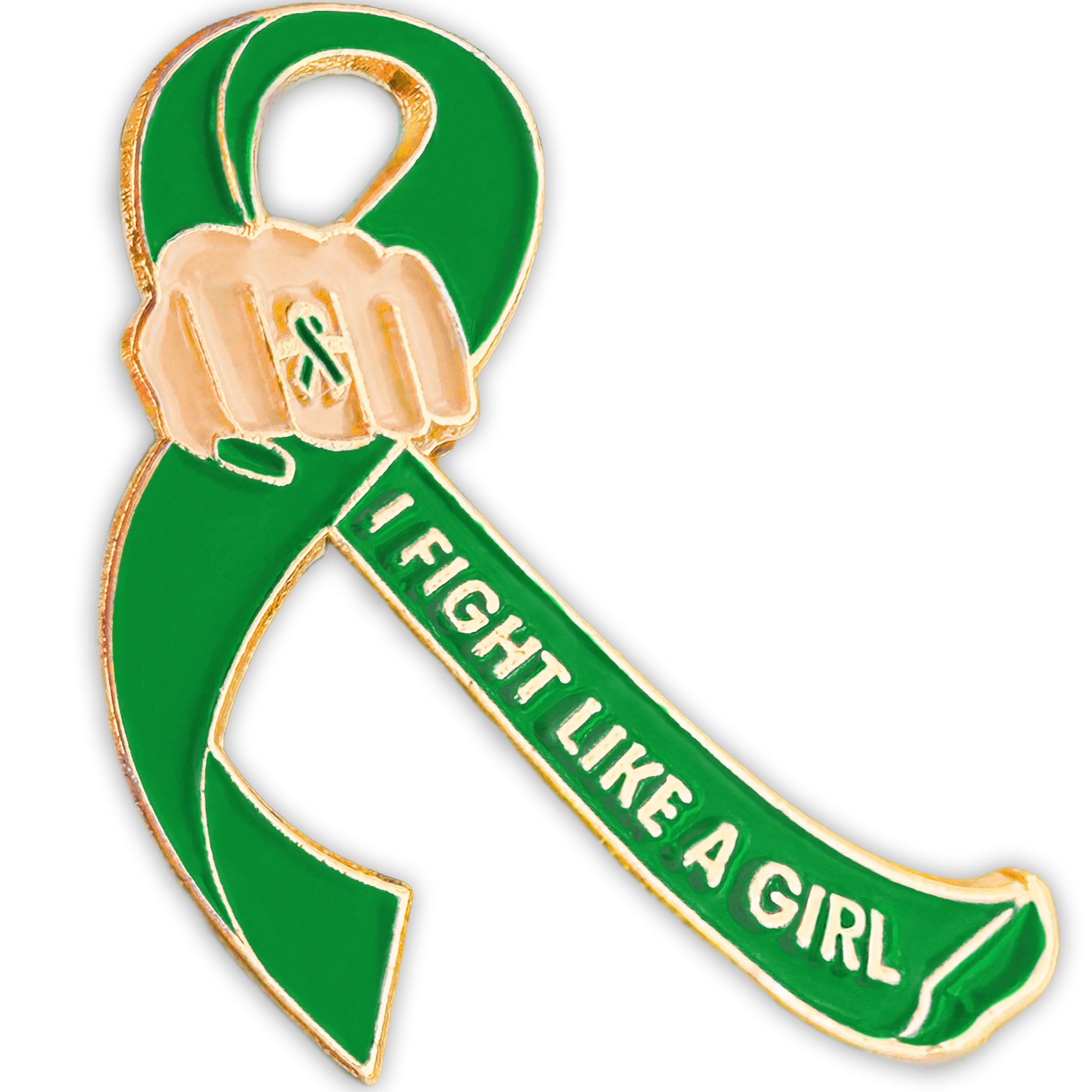 I Fight Like a Girl Fist Awareness Ribbon Lapel Pin - Green