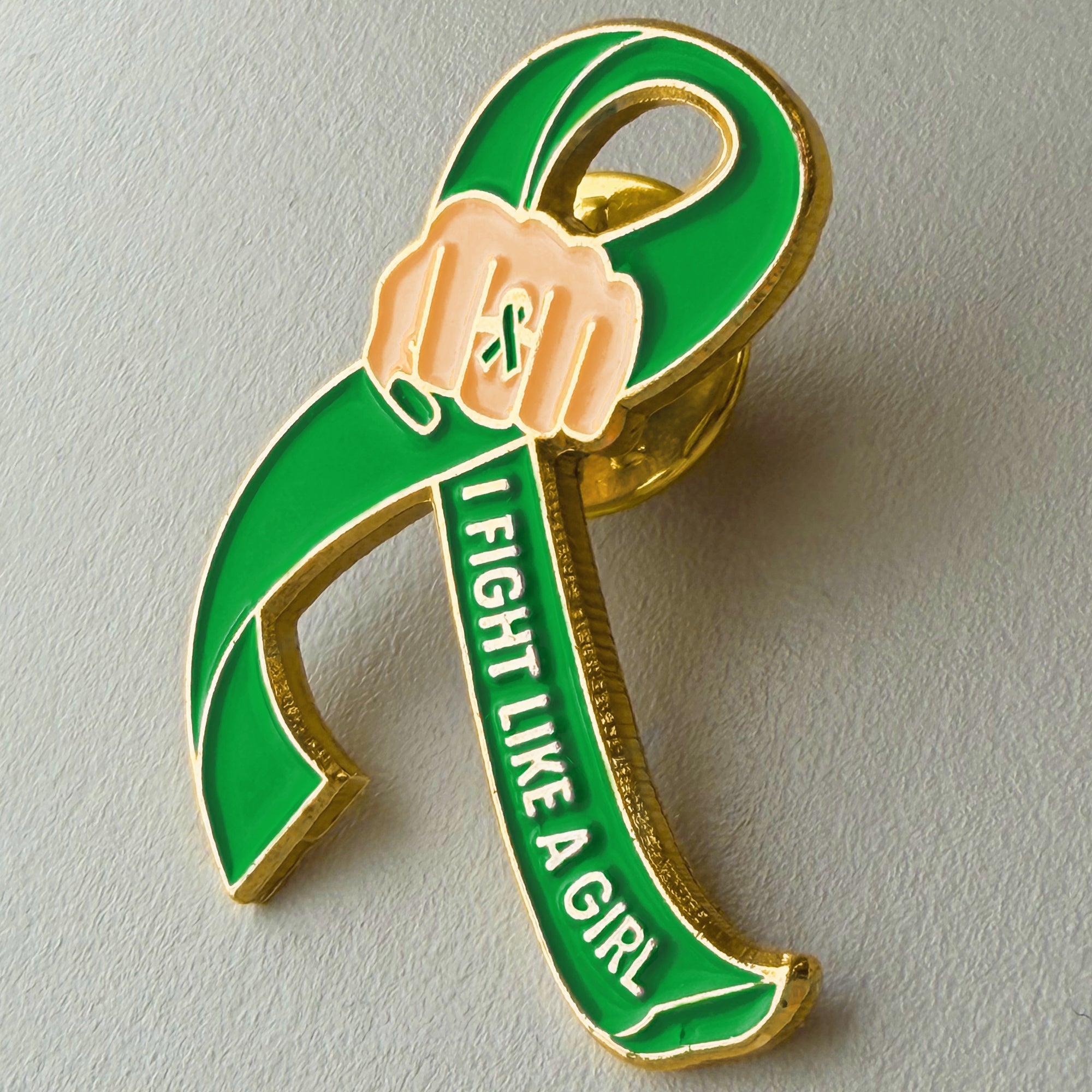 I Fight Like a Girl Fist Awareness Ribbon Lapel Pin - Green