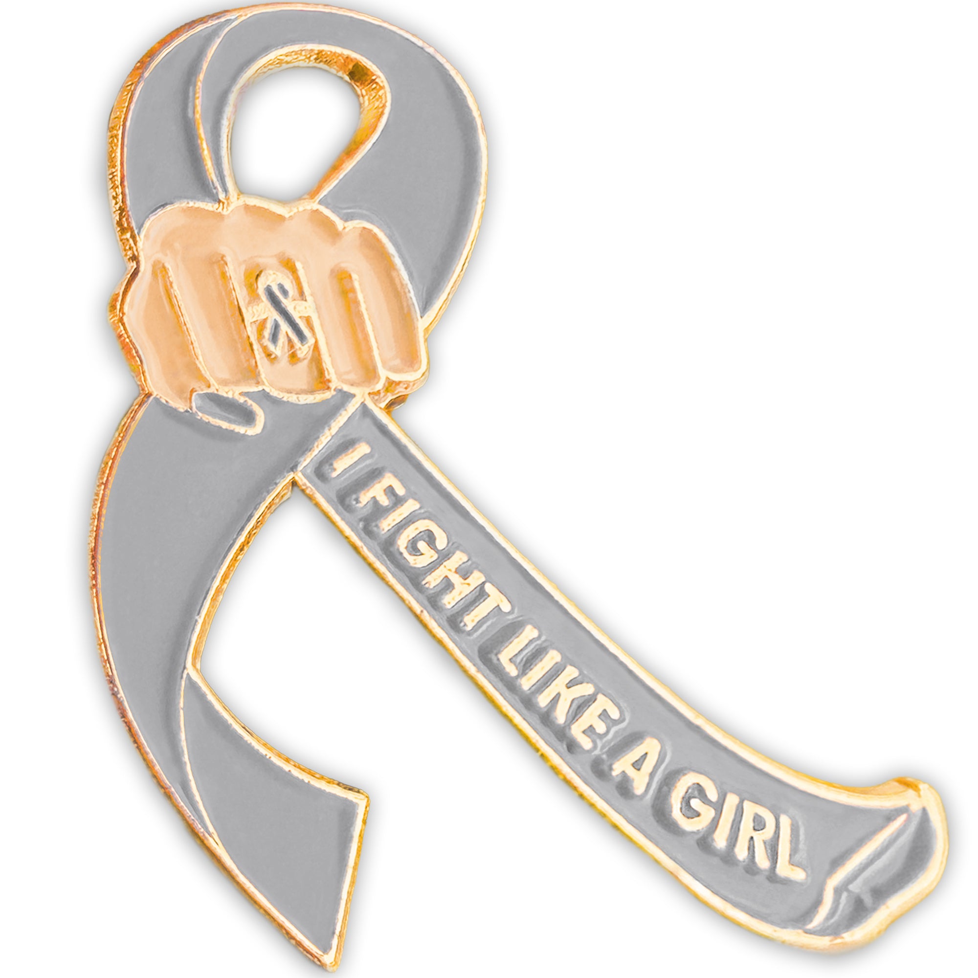 I Fight Like a Girl Fist Awareness Ribbon Lapel Pin - Grey