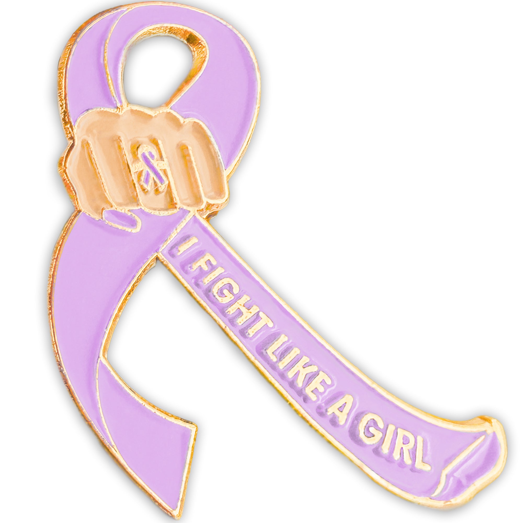 I Fight Like a Girl Fist Awareness Ribbon Lapel Pin - Lavender
