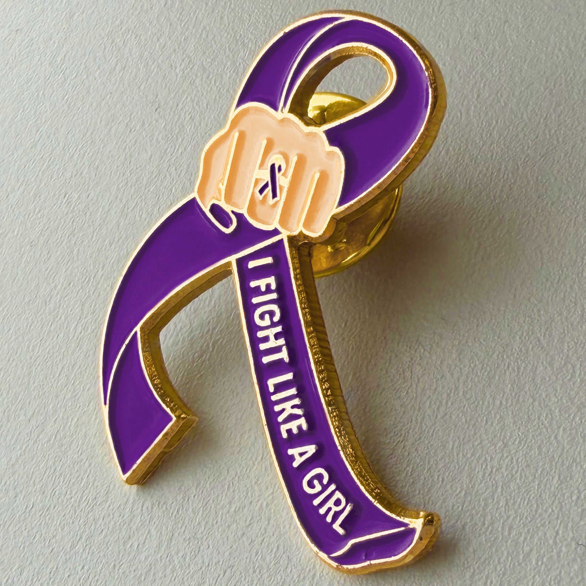 I Fight Like a Girl Fist Awareness Ribbon Lapel Pin - Purple