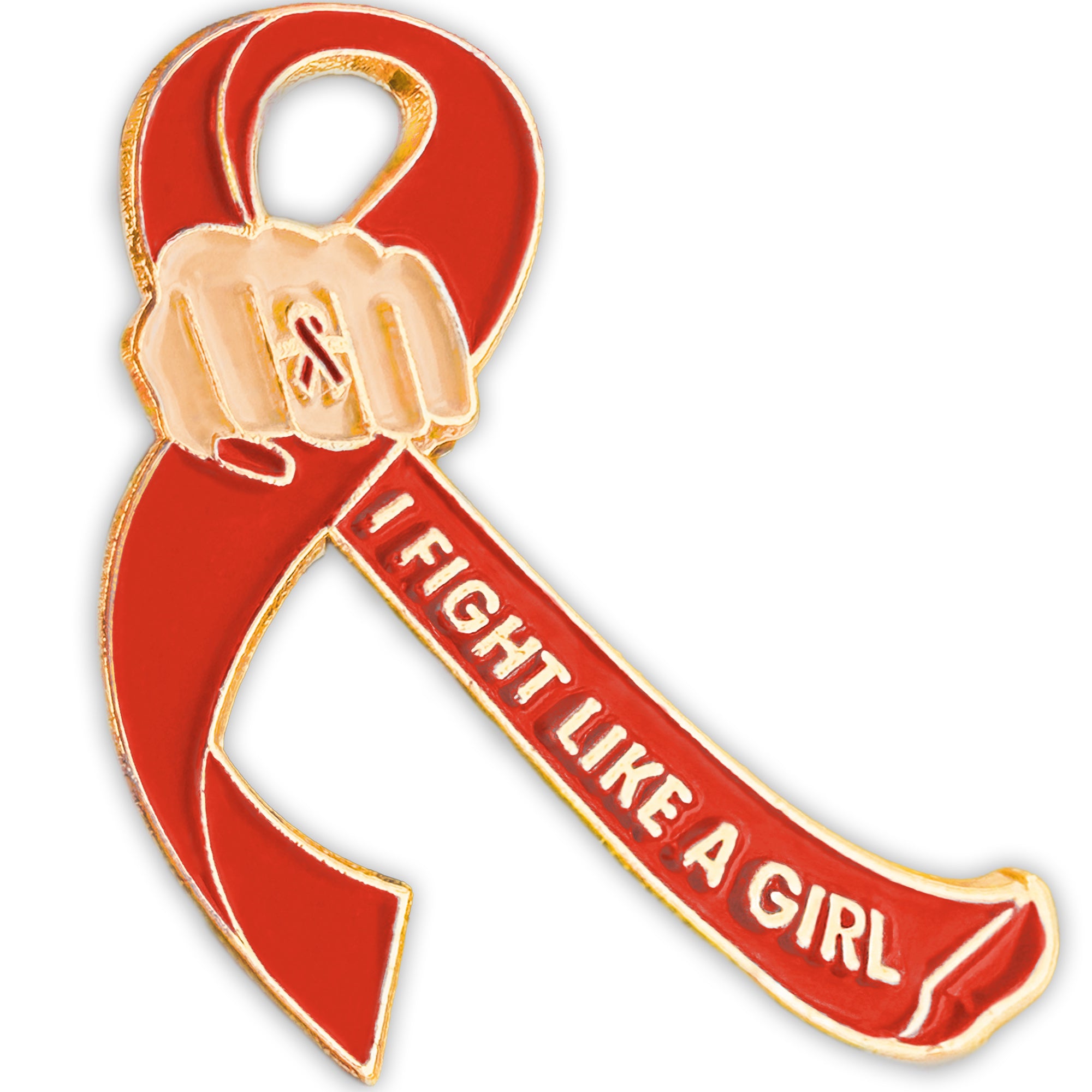 I Fight Like a Girl Fist Awareness Ribbon Lapel Pin - Red