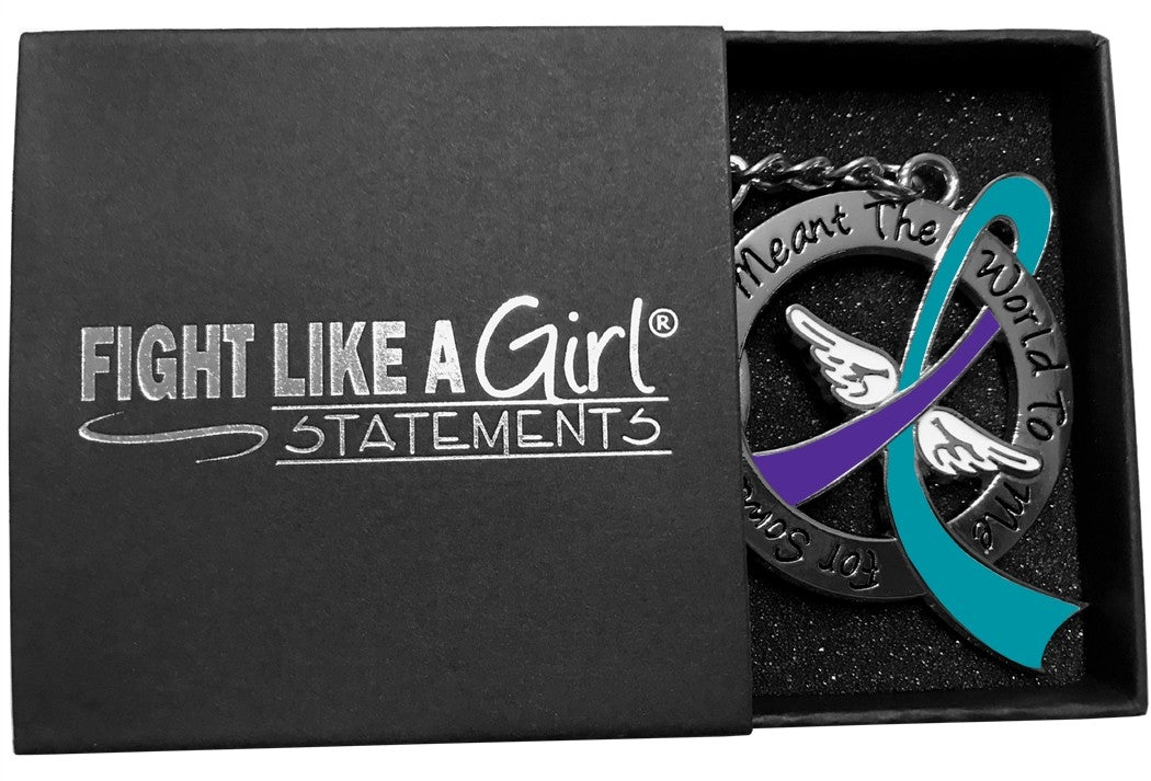 "Meant The World To Me" Tribute Keychain - Teal and Purple Ribbon 