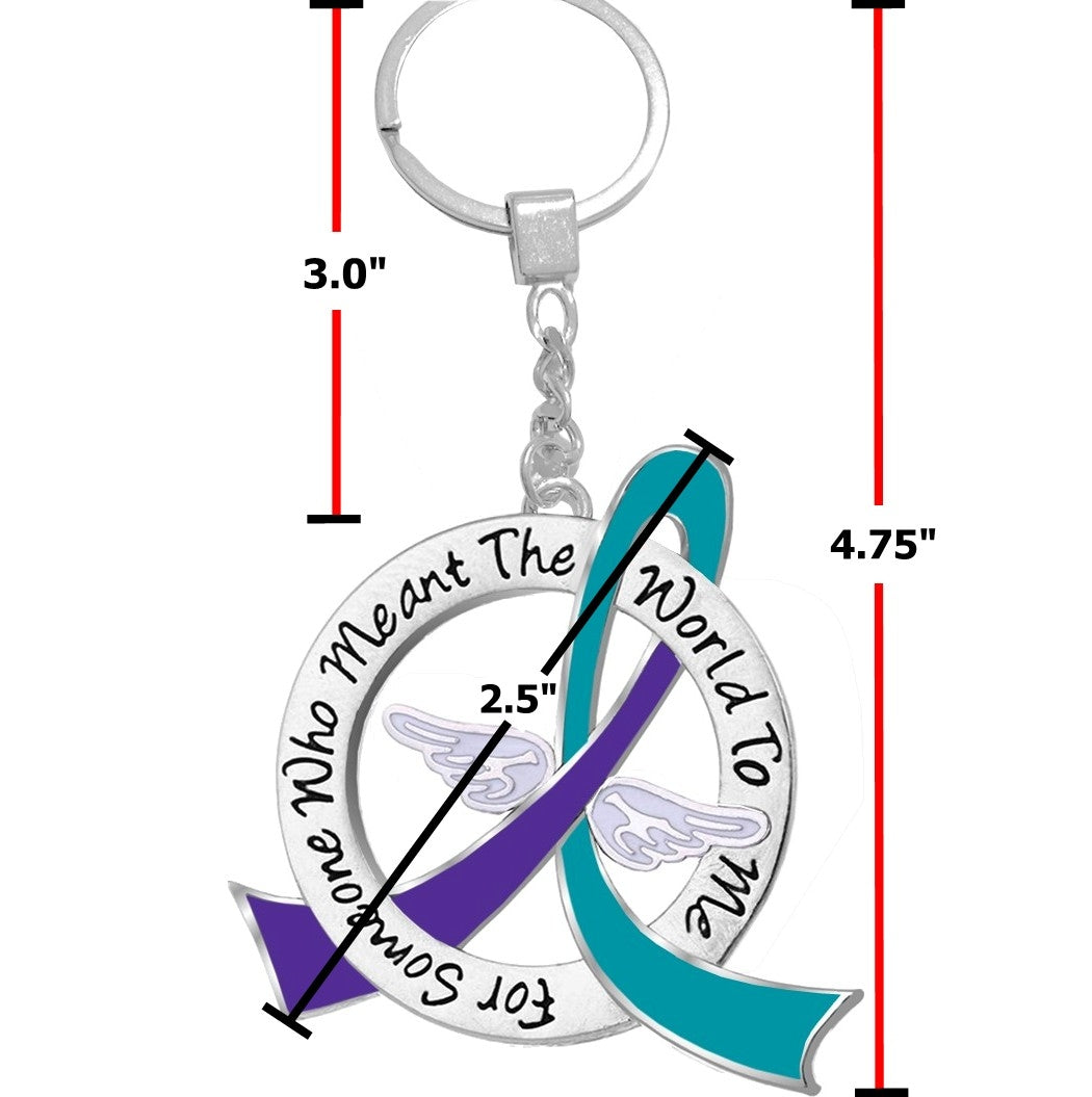 "Meant The World To Me" Tribute Keychain - Teal and Purple Ribbon 