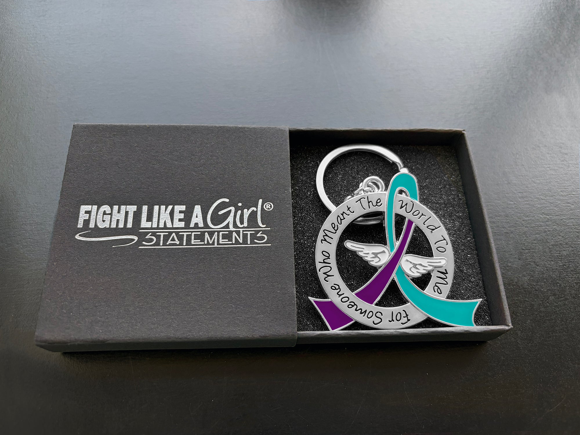 Meant the World to Me Awareness Ribbon Keychain - Teal/Purple