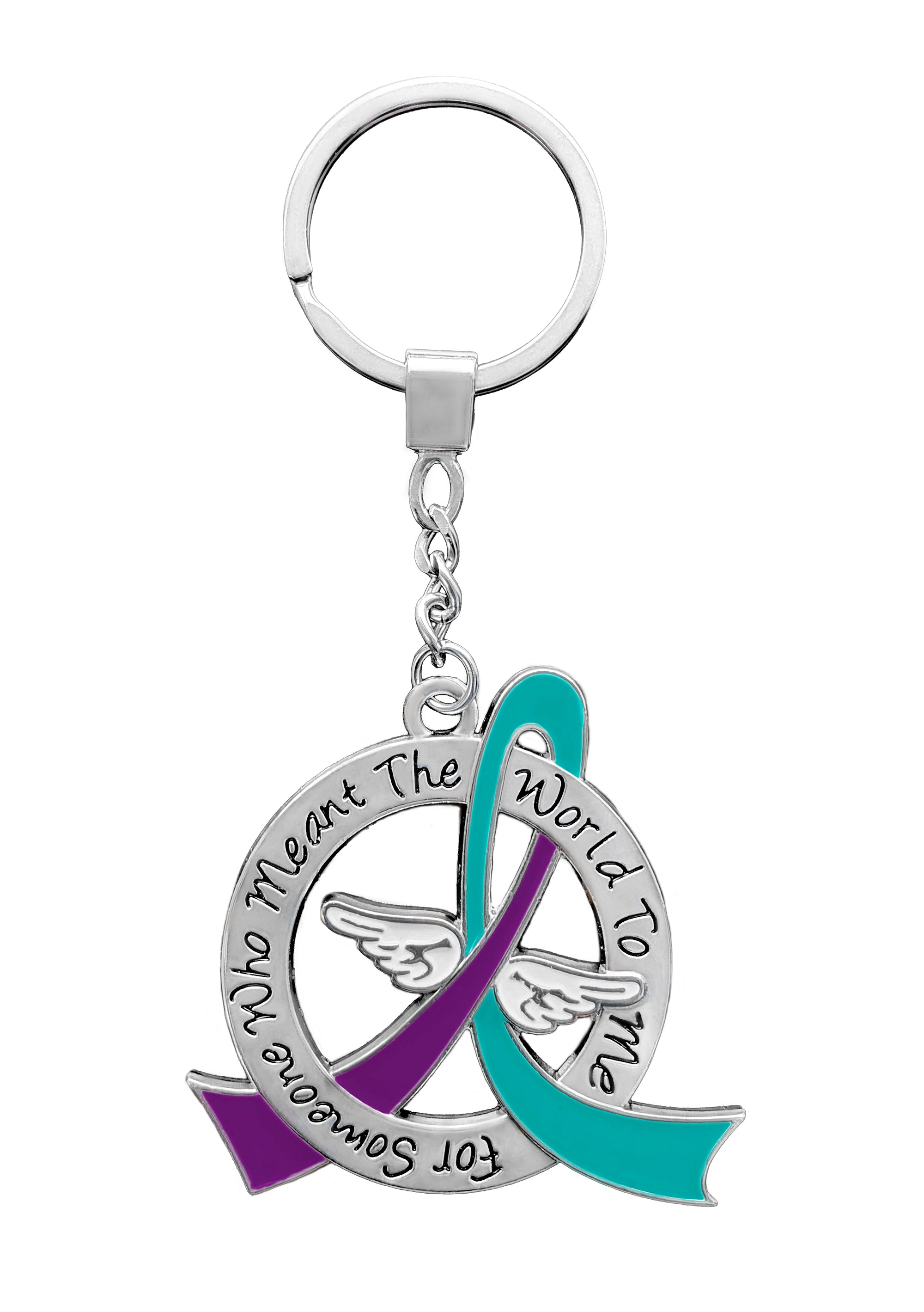 Meant the World to Me Awareness Ribbon Keychain - Teal/Purple