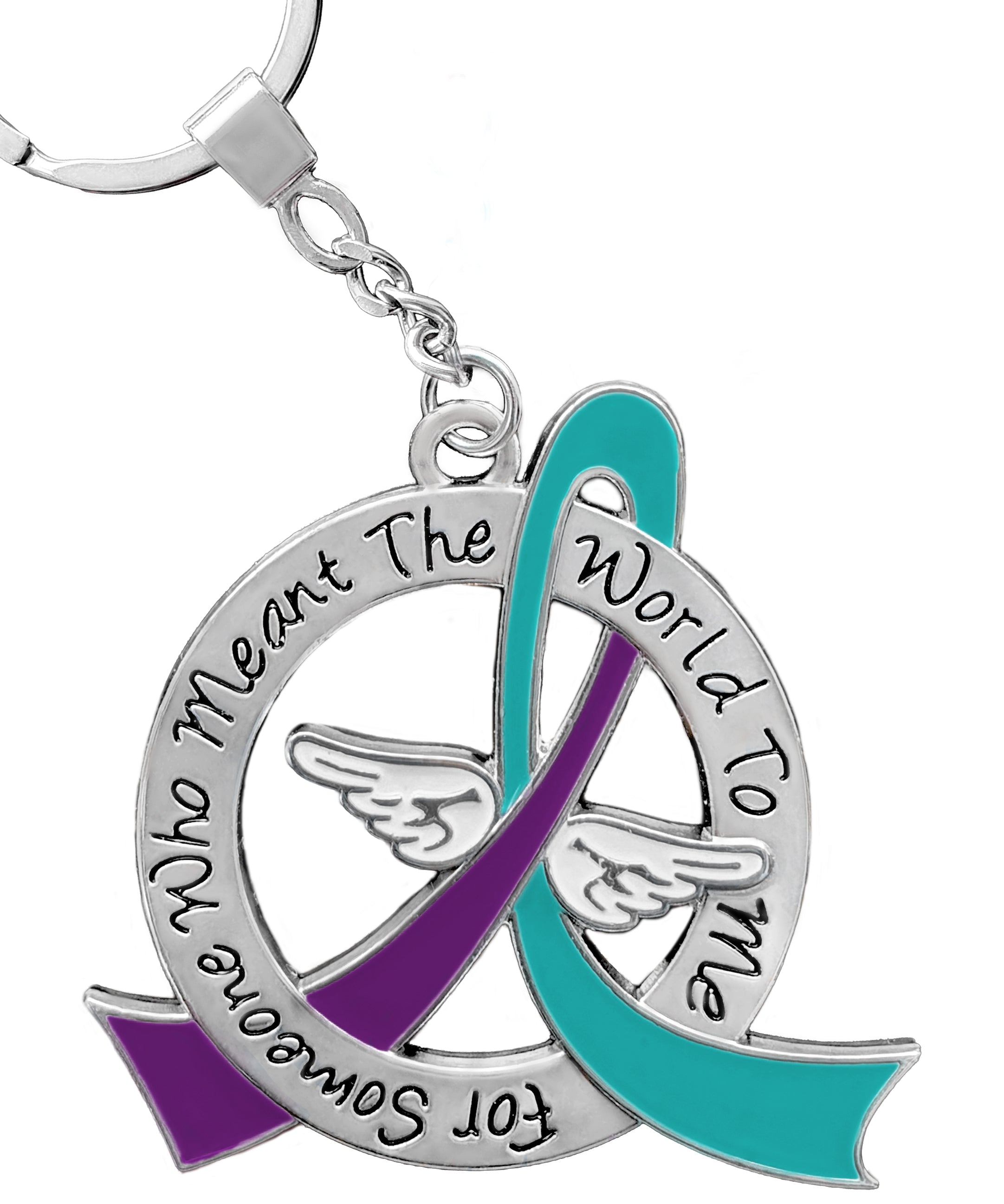 Meant the World to Me Awareness Ribbon Keychain - Teal/Purple