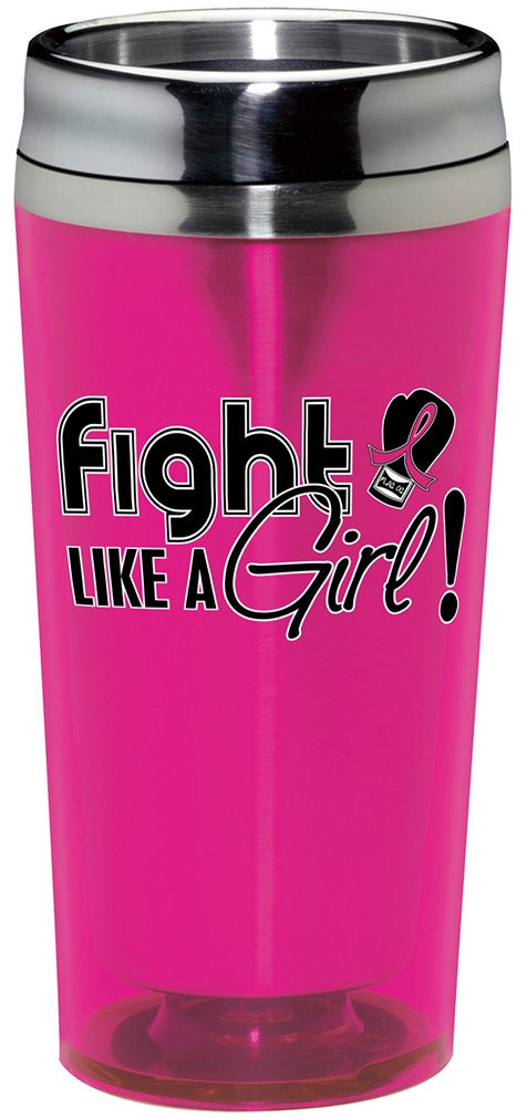 "Fight Like a Girl Signature" Stainless Steel Acrylic Travel Tumbler - Hot Pink