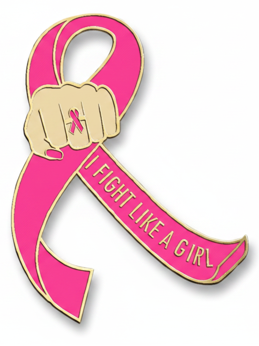 Breast Cancer Fight Like a Girl Lapel Pin - Hot Pink Ribbon with Fist