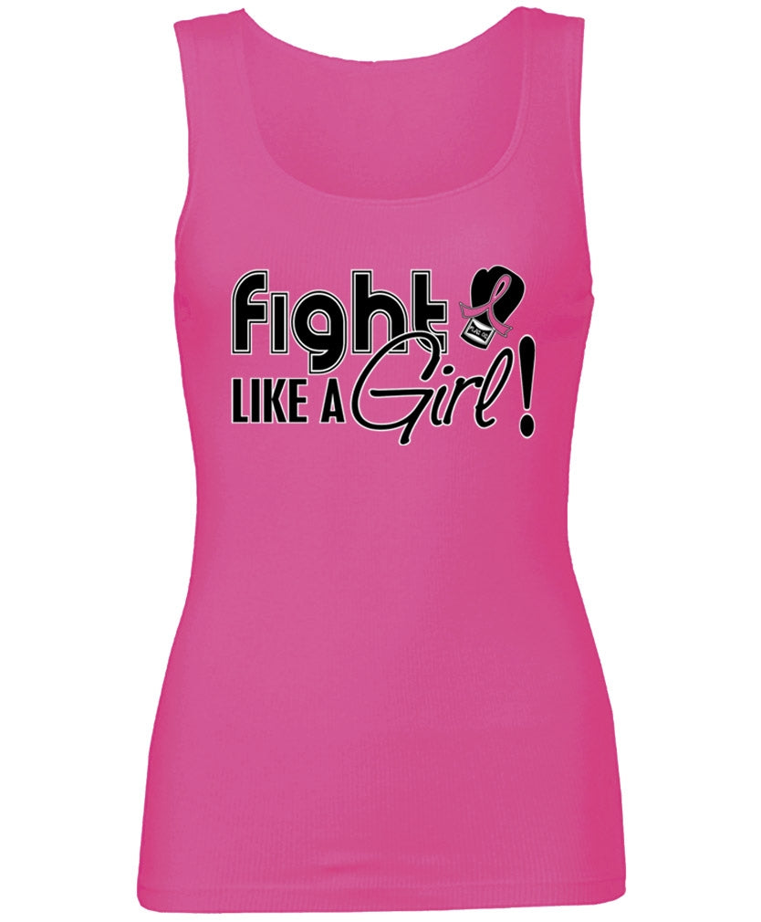 Fight Like a Girl Signature Women's Ribbed Tank Top - Hot Pink