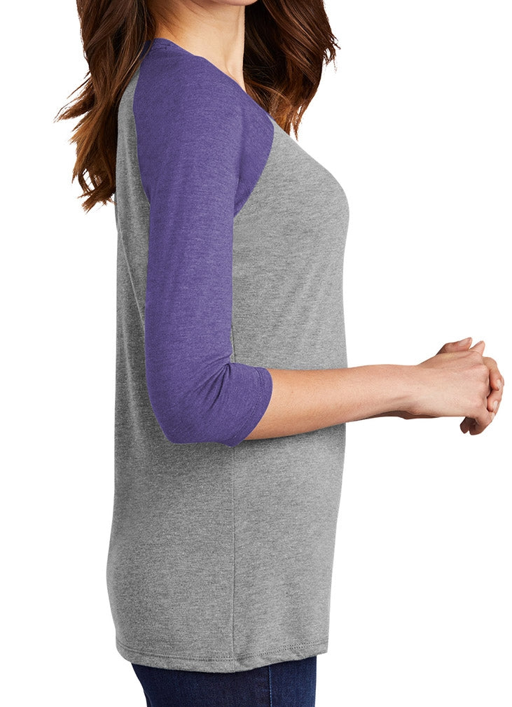 "Fight Like a Girl Hashtag" Ladies' Raglan T-Shirt - Grey w/ Purple