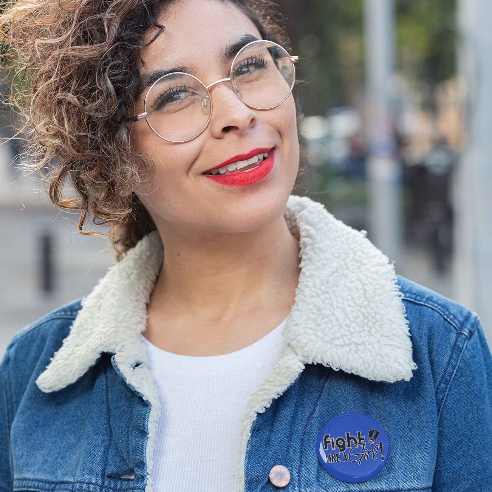Fight Like a Girl Signature Round Button - Blue