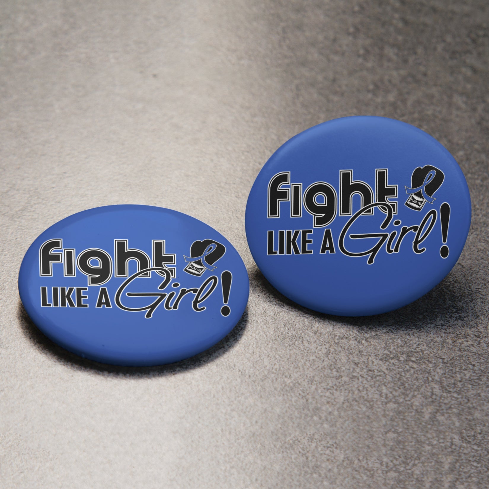 Fight Like a Girl Signature Round Button - Blue