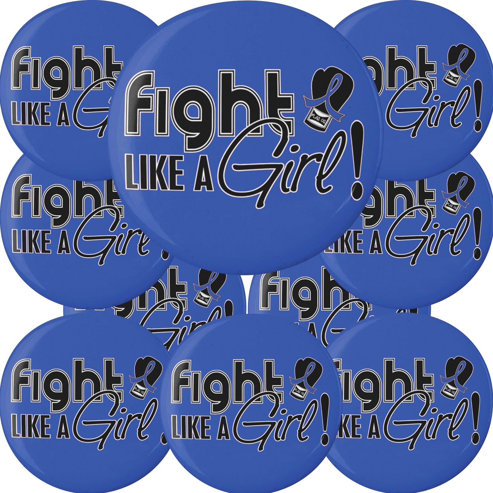 Fight Like a Girl Signature Round Button - Blue